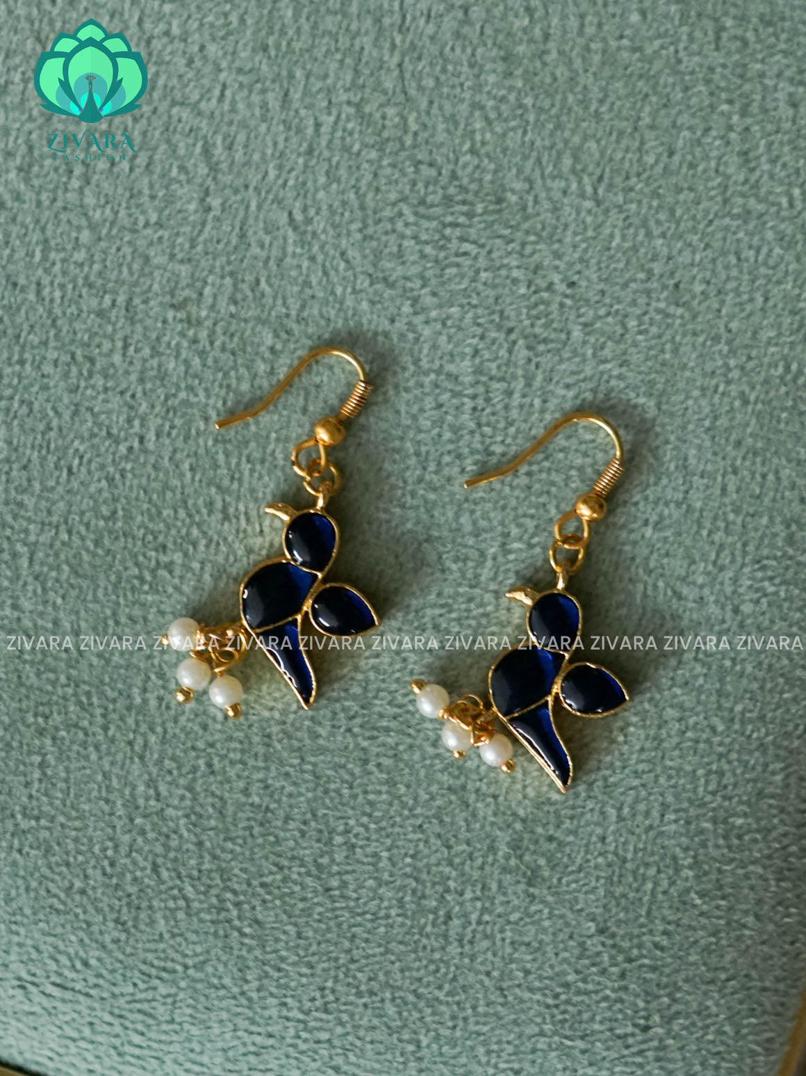 KAMALI -BLUE PARROT HOOK EARINGS - Zivara Fashion - latest jewellery design