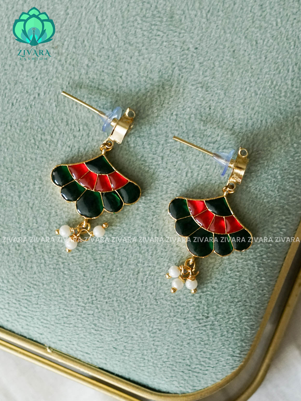 KAMALI - RED AND GREEN  JADAVU  EARINGS - Zivara Fashion - latest jewellery design