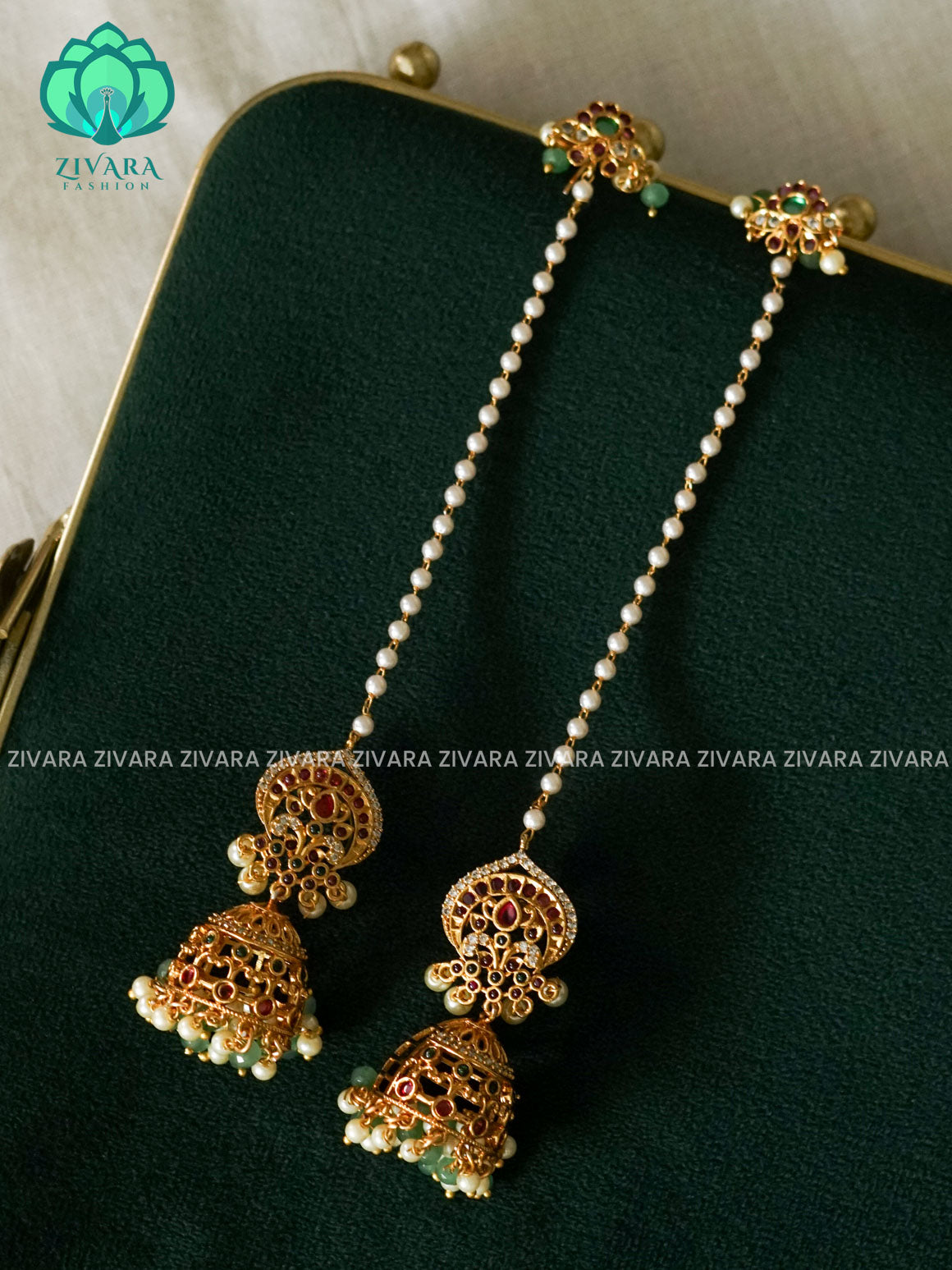 REAL KEMP MEDIUM SIZE JHUMKA WITH MAATAL - latest jewellery collection- zivara fashion