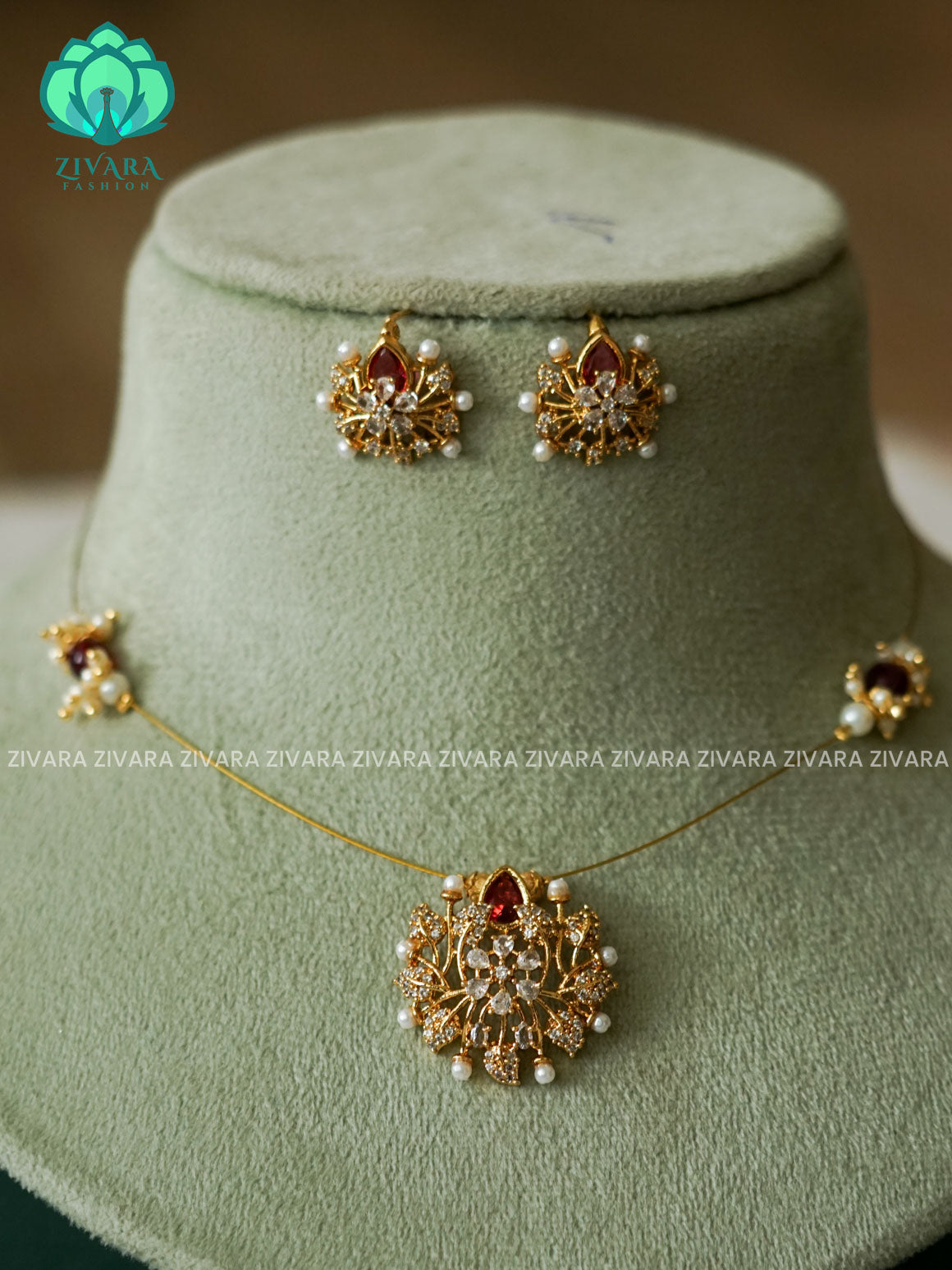 RUBY SMALL LEAF - TAMARA pendant INVISIBLE MINIMAL ELEGANT HANDMADE NECKLACE WITH BRILLIANT FINISH MOTIFS- ZIVARA FASHION