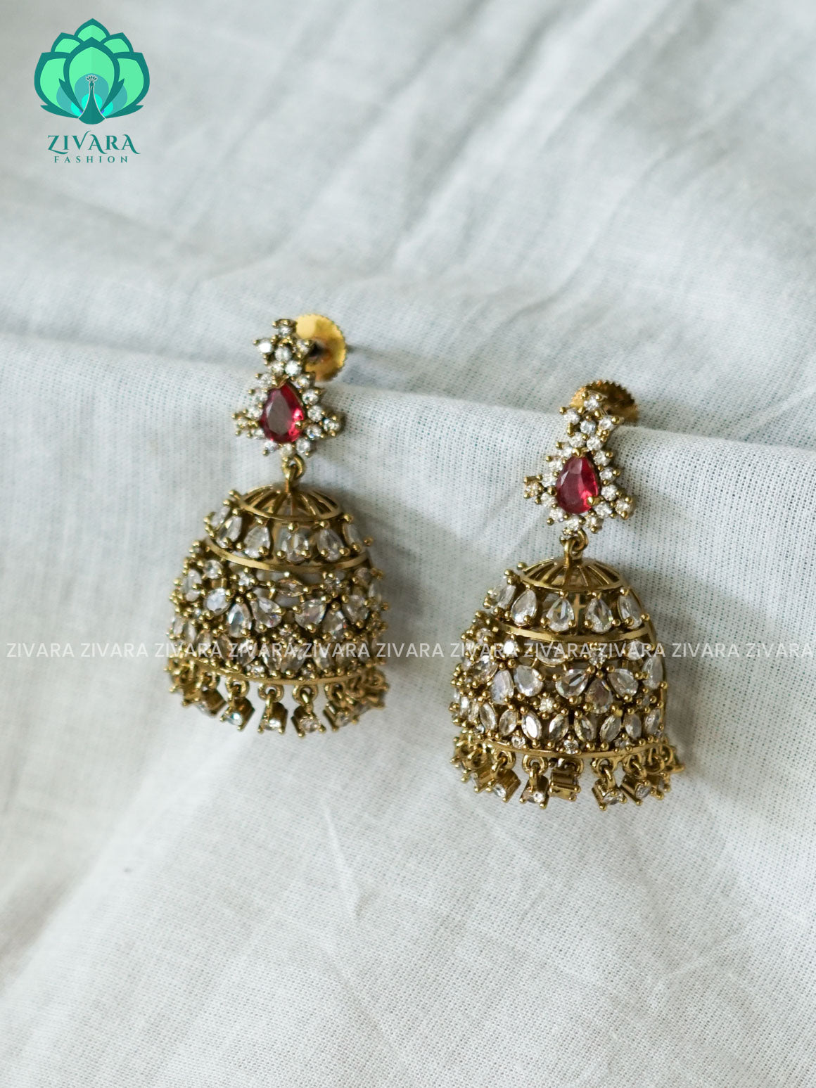 RUBY AD STONE MOTIF FREE  JHUMKA - latest trending collection - ZIVARA FASHION