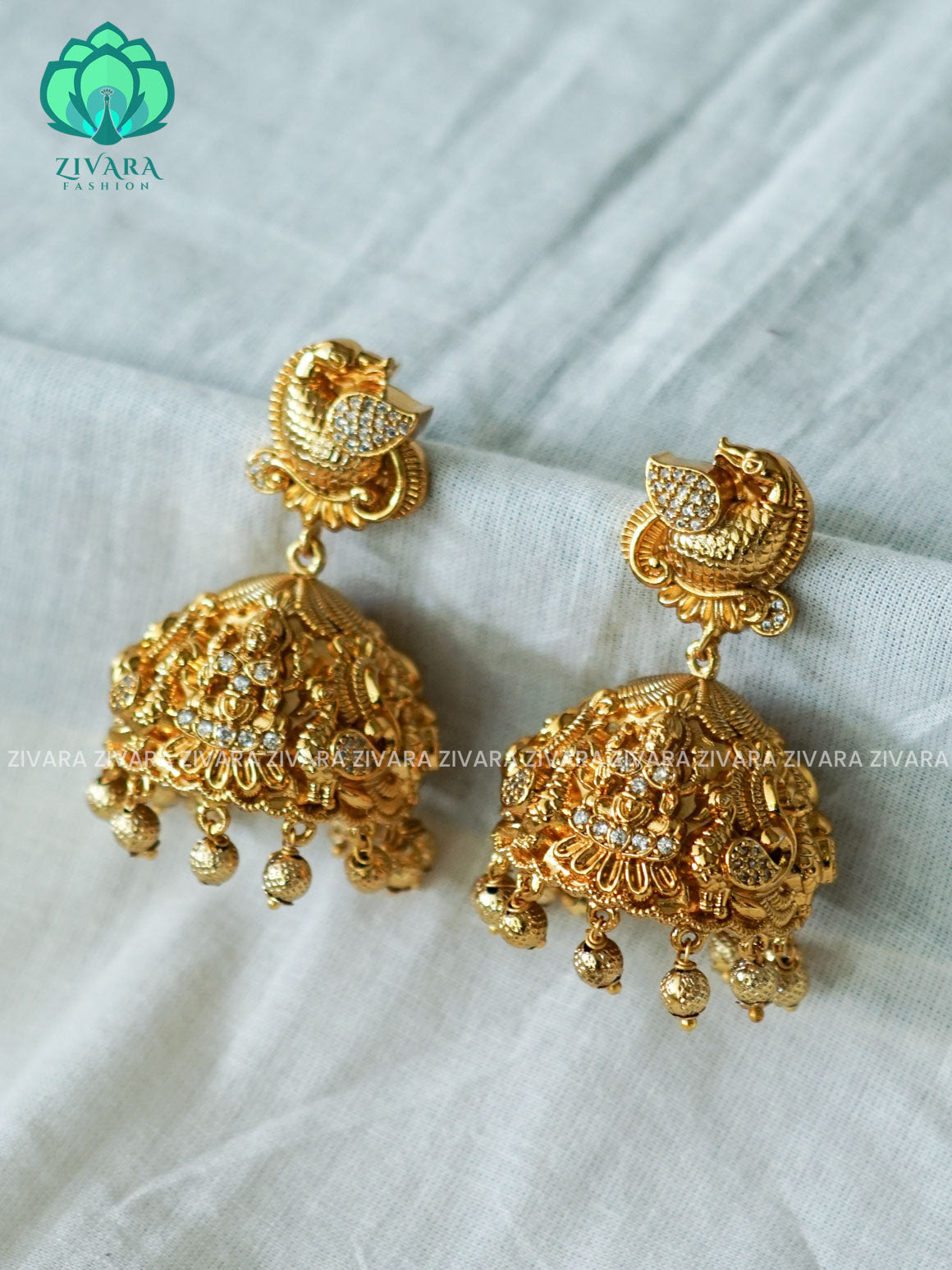 PEACOCK WHITE STONE  GRAND BRIDAL JHUMKA - latest trending collection