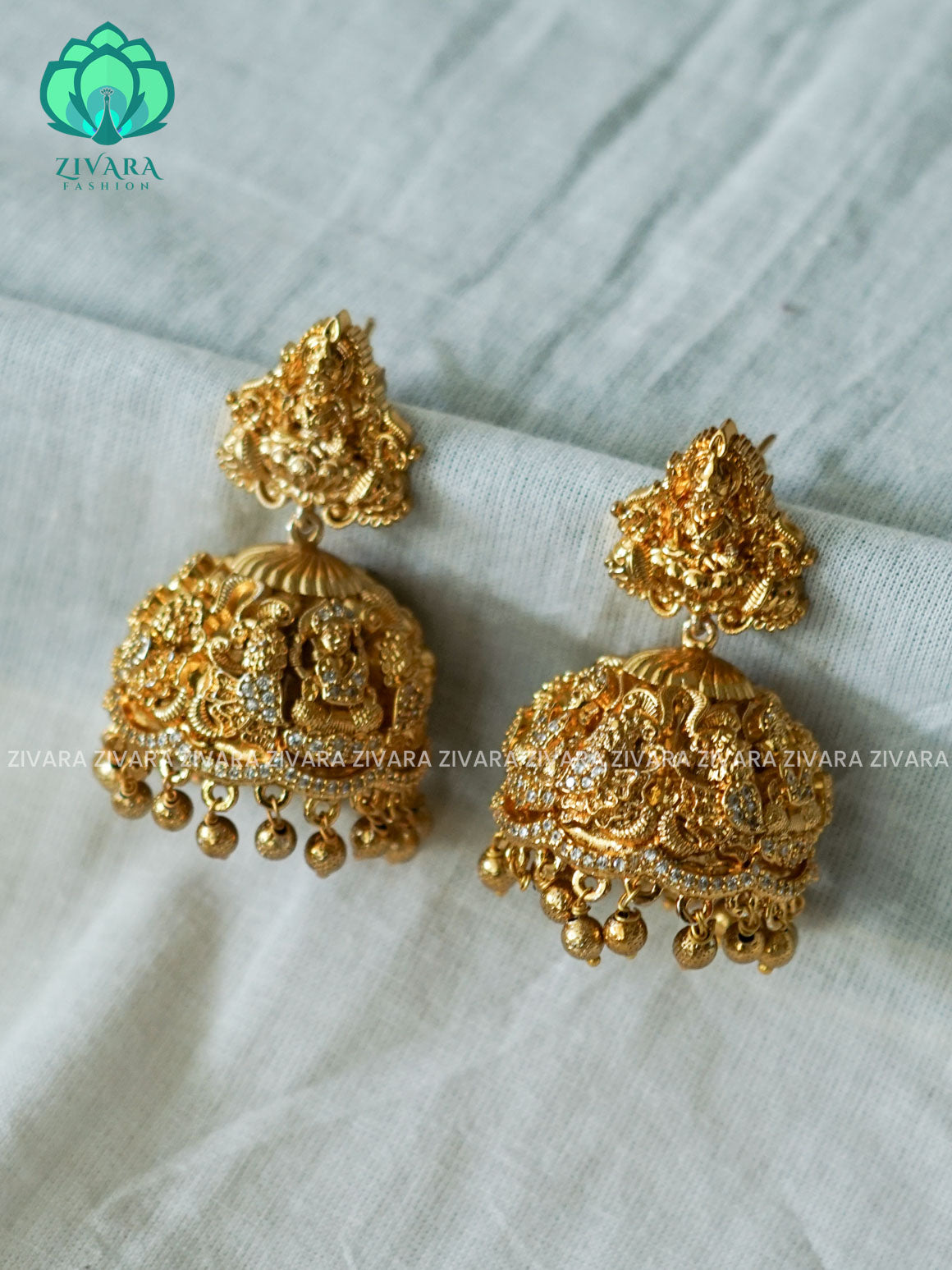 TEMPLE GRAND BRIDAL WHITE STONE JHUMKA - latest trending collection
