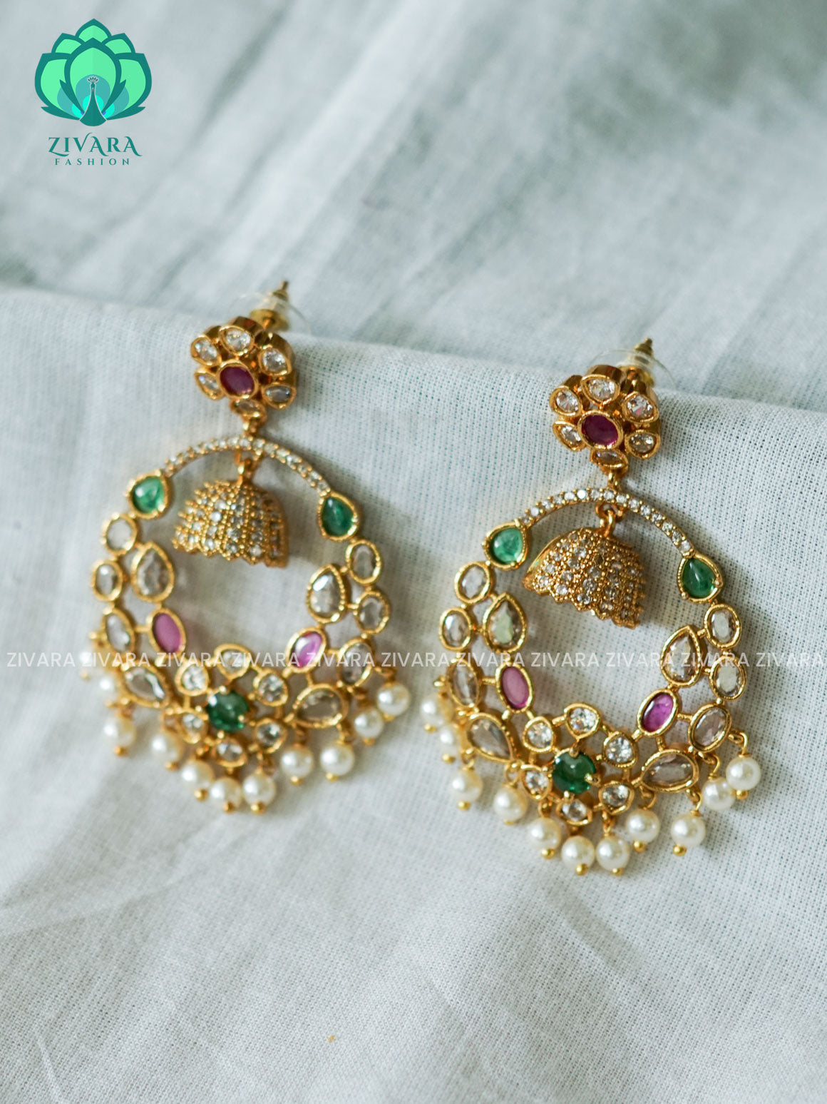 DIYA -BRIDAL REAL KEMP FLOWER BALI HANGING JHUMKA -  PREMIUM MATTE polish BALI- latest jewellery collection- zivara fashion
