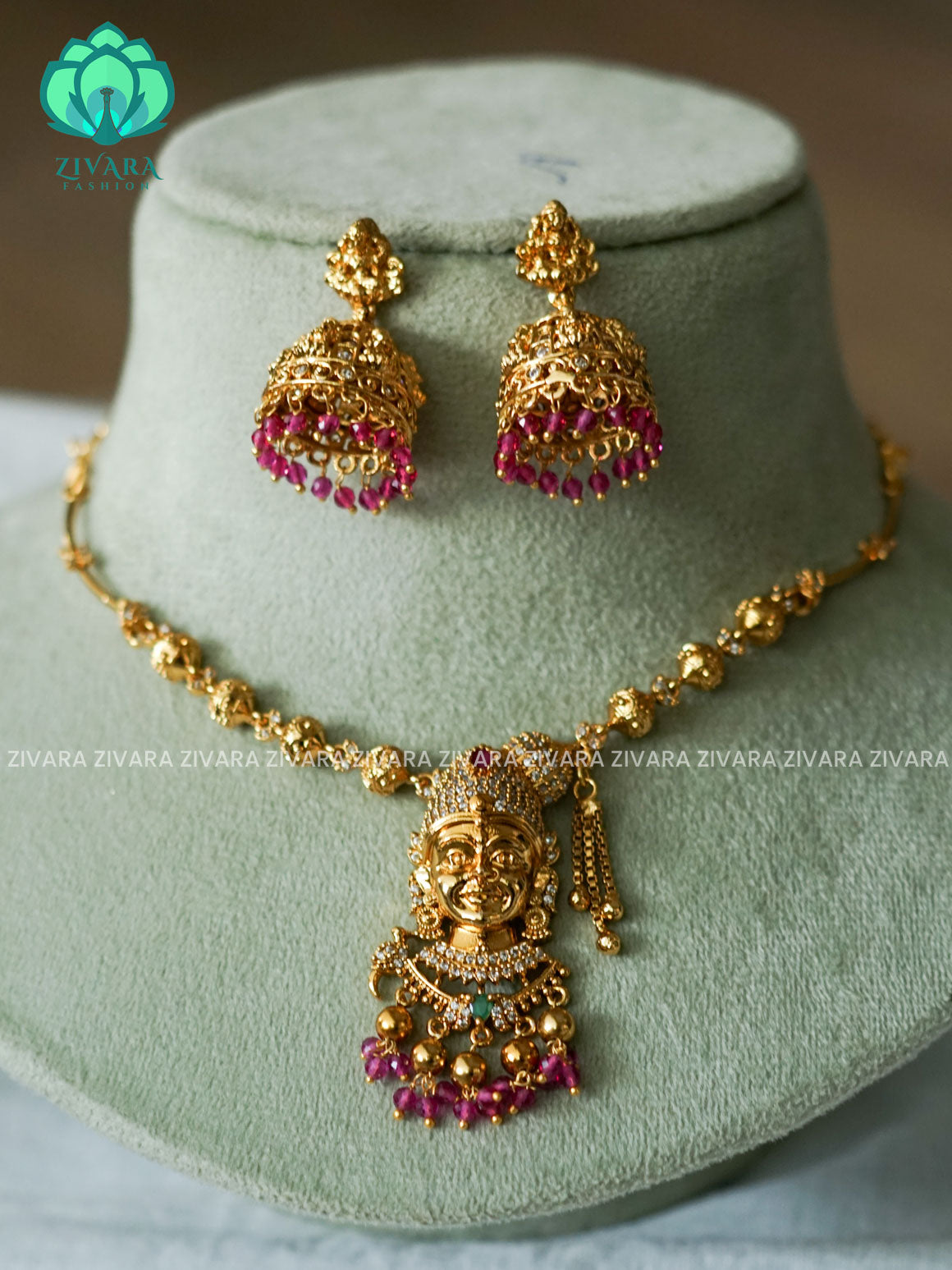 AANDAL TEMPLE KIDS FRIENDLY NECKWEAR WITH EARRINGS- Traditional south indian premium neckwear - Zivara Fashion- latest jewellery design