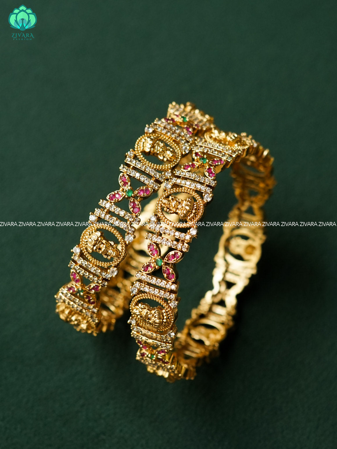2 PIECE HEAVY TEMPLE BRIDAL BANGLE -  latest bangles design-zivara fashion