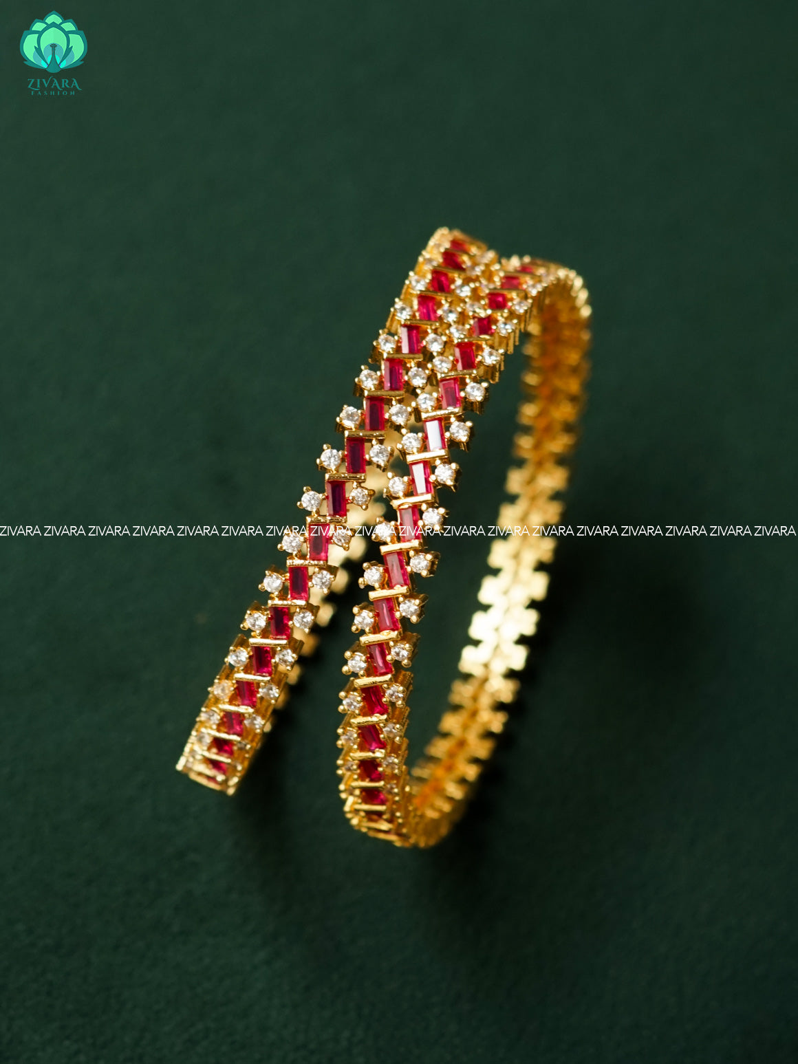 2 piece  ruby stone premium finish bangles -latest jewellery collection - ZIVARA FASHION