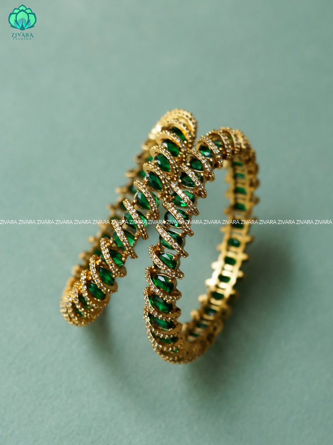 2 piece green white premium finish bangles -latest jewellery collection - ZIVARA FASHION