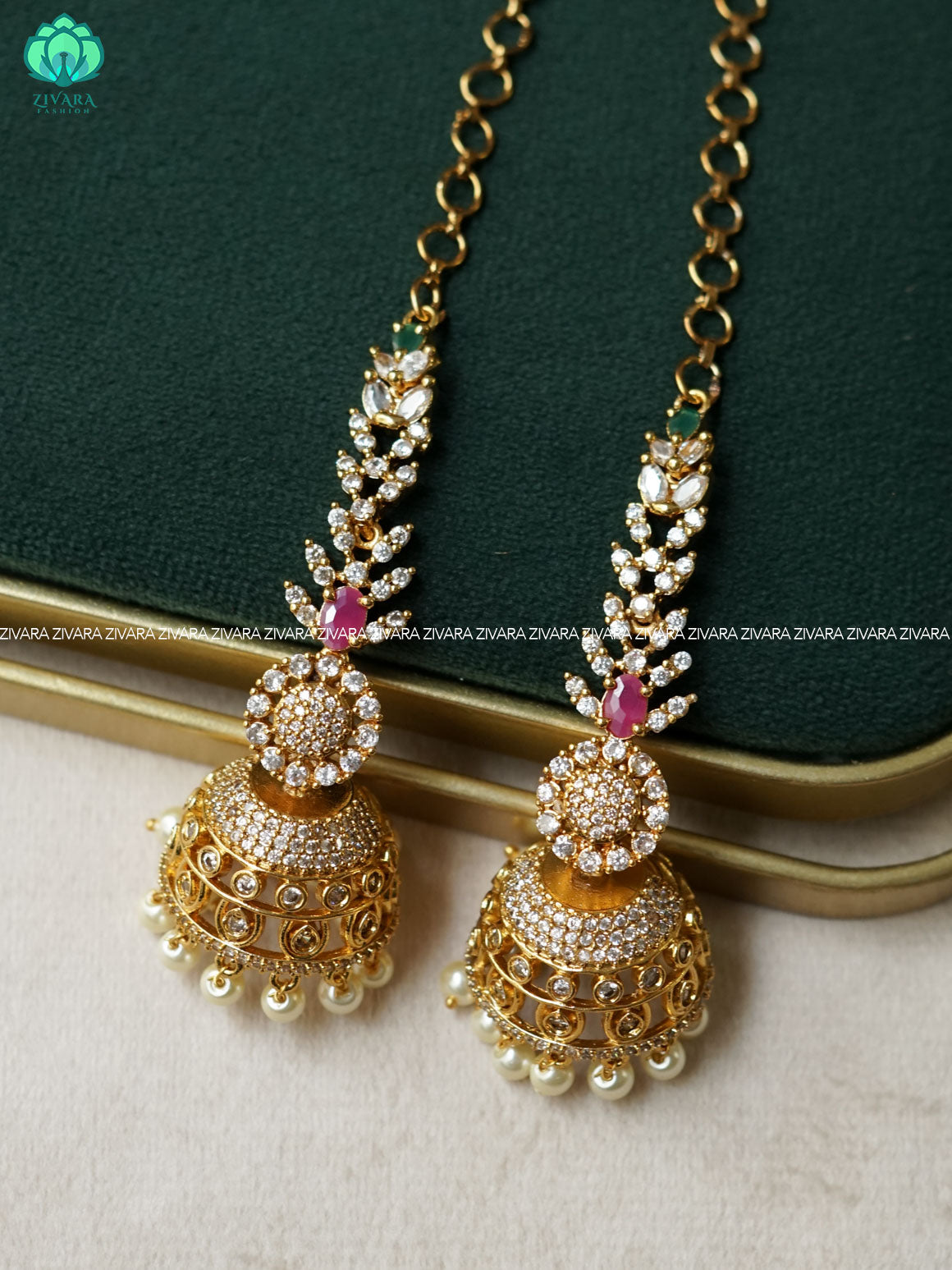 BRIDAL WHITE STONE JHUMKA WITH MAATAL  - latest trending collection - ZIVARA FASHION