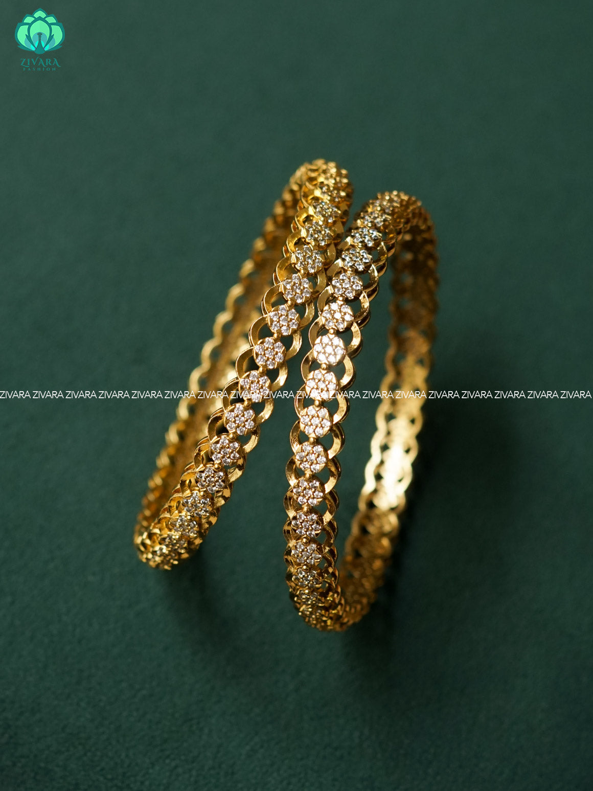 2 PIECE WHITE STONE BANGLE -  latest bangles design-zivara fashion