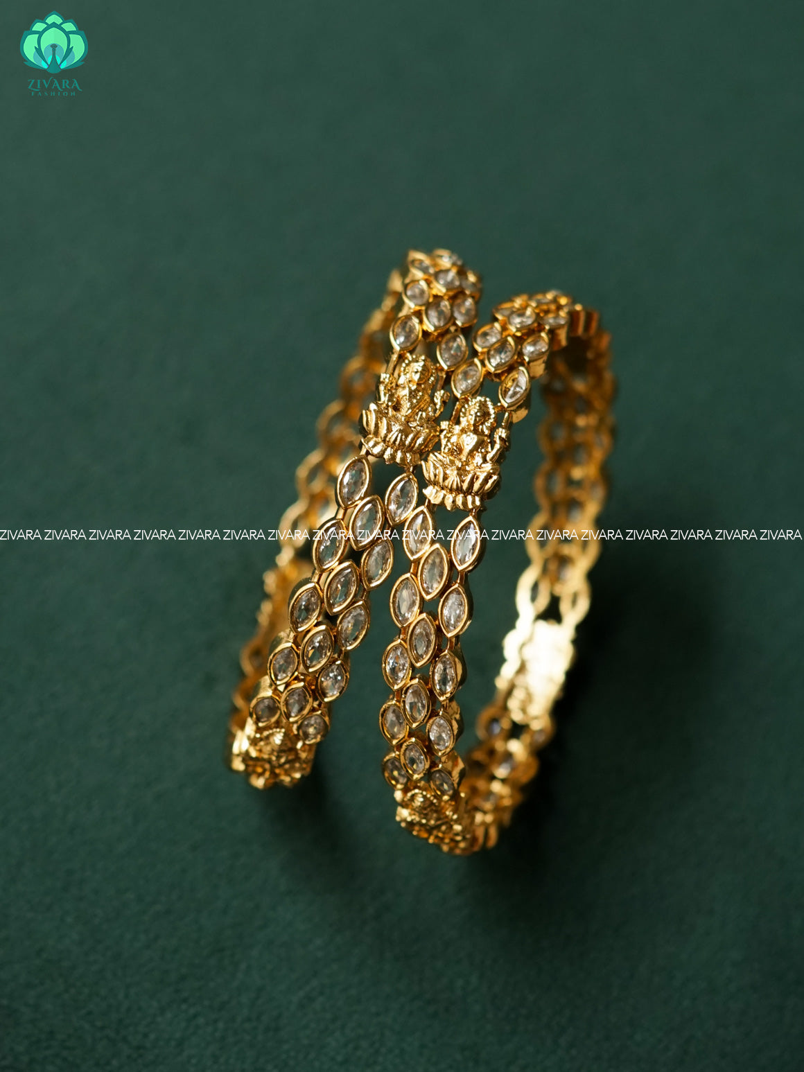2 piece white stone temple premium finish bangles -latest jewellery collection - ZIVARA FASHION