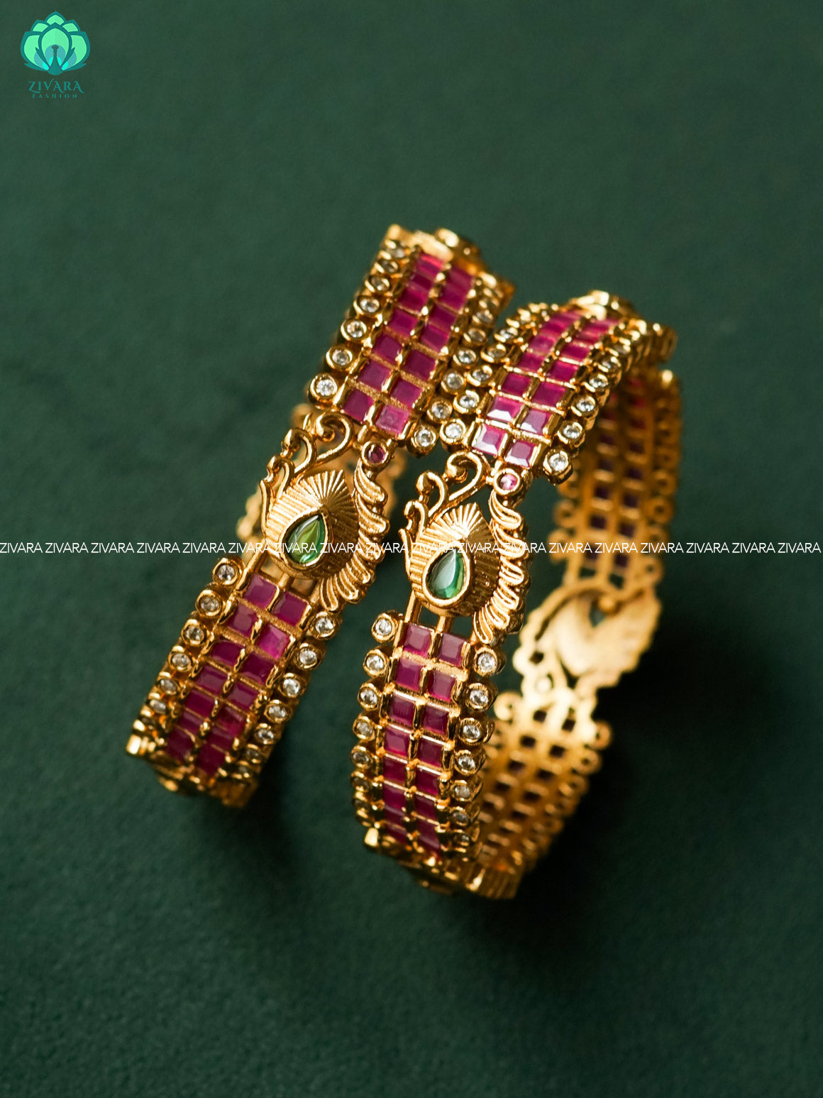 2 PIECE REAL KEMP STONE FLORAL BANGLE -  latest bangles design-zivara fashion