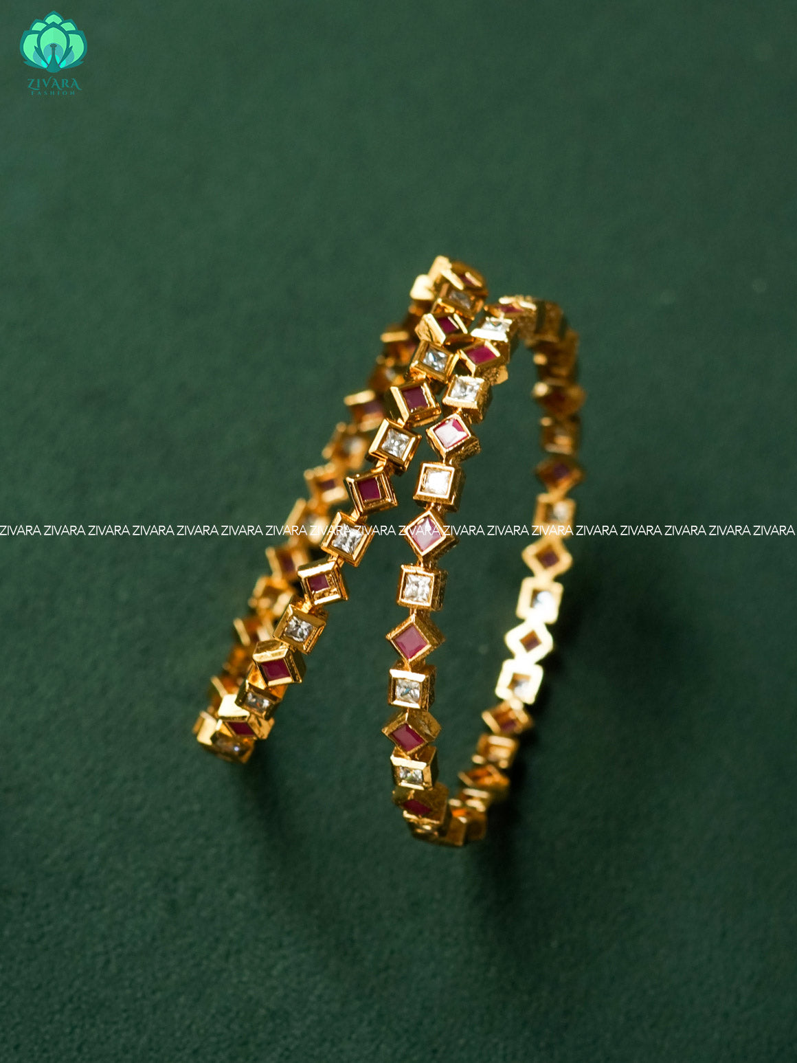 2 piece  WHITE RUBY STONE  BANGLES - latest bangles design-ZIVARA FASHION