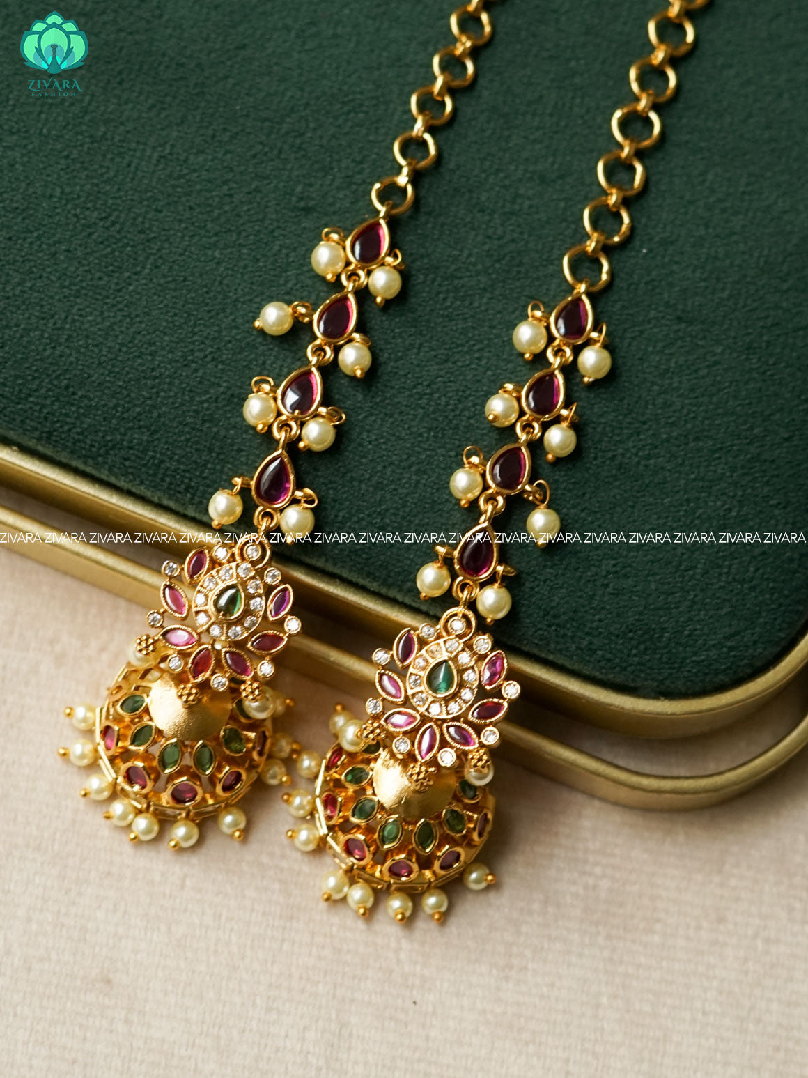 Lotus real kemp jhumka with maatal - latest jewellery collection- zivara fashion