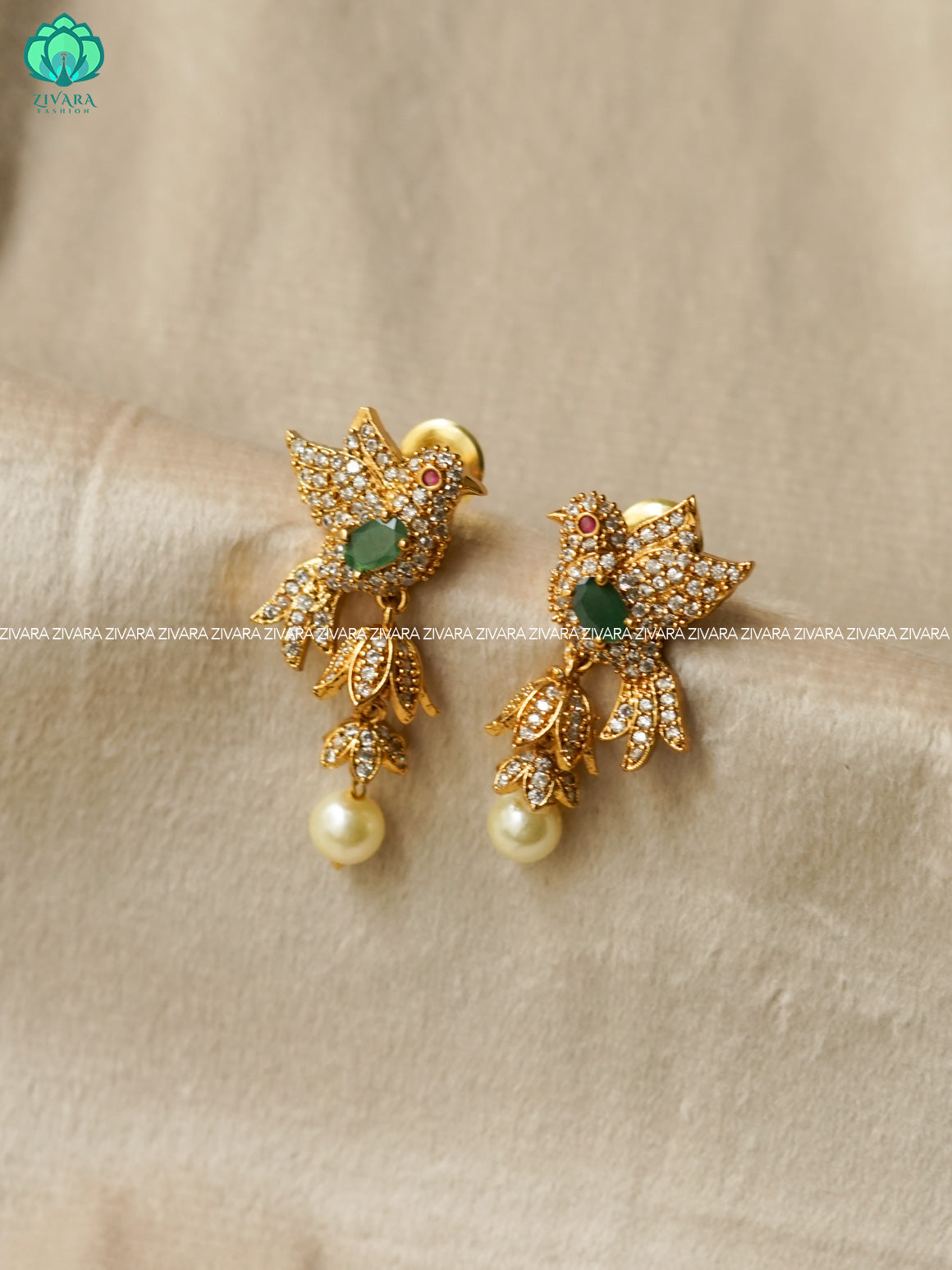 CUTE PARROT MEDIUM SIZE  JHUMKA - TRADITIONAL PREMIUM GOLD  polish JHUMKA- latest jewellery collection- zivara fashion