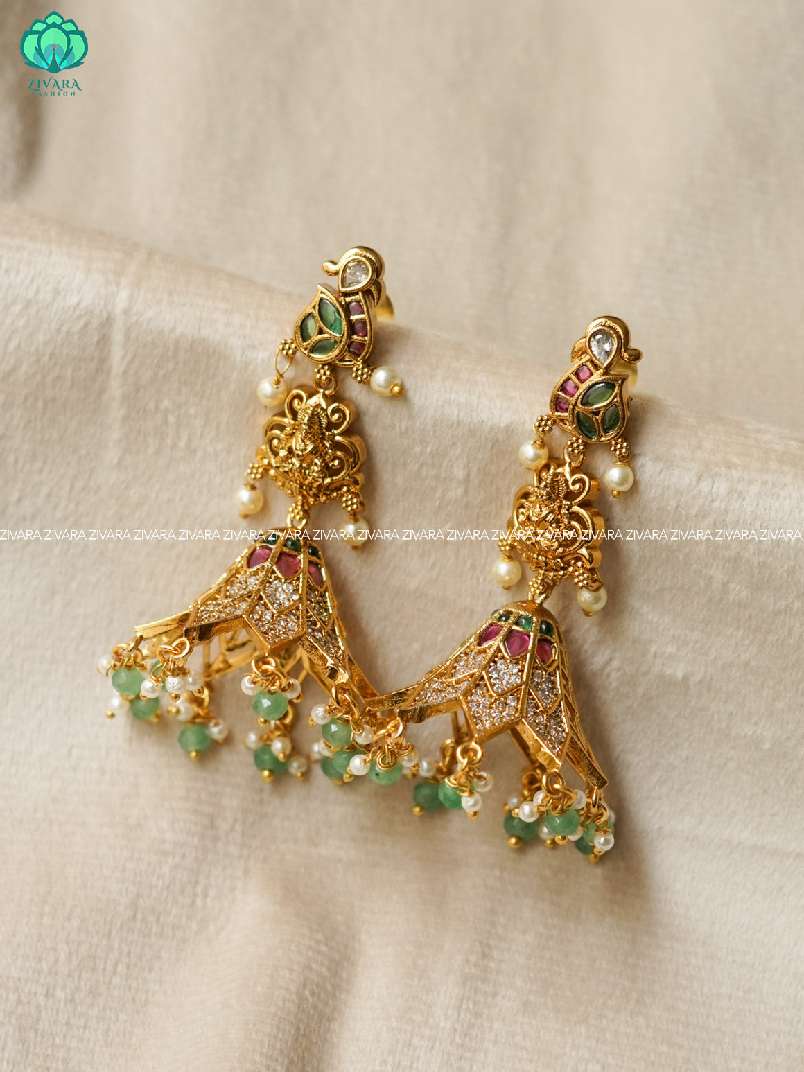 TEMPLE WITH MBRELLA - TRADITIONAL PREMIUM MATTE  polish JHUMKA- latest jewellery collection- zivara fashion