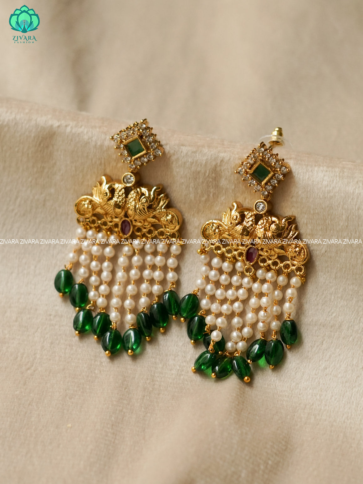 HEAVY BRIDAL PEACOCK WITH HANGINGS BEADS EARRINGS - latest jewellery collection- zivara fashion