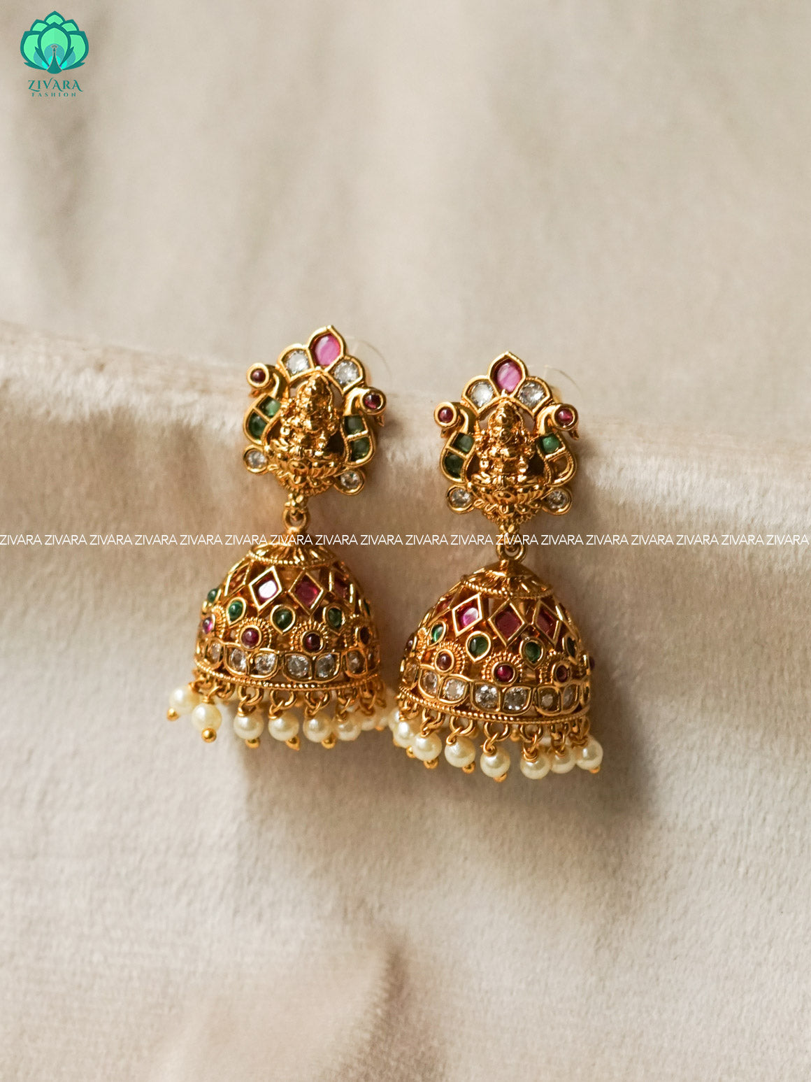 DIYA - REAL KEMP medium size PEACOCK JHUMKA - TRADITIONAL PREMIUM MATTE  polish JHUMKA- latest jewellery collection- zivara fashion