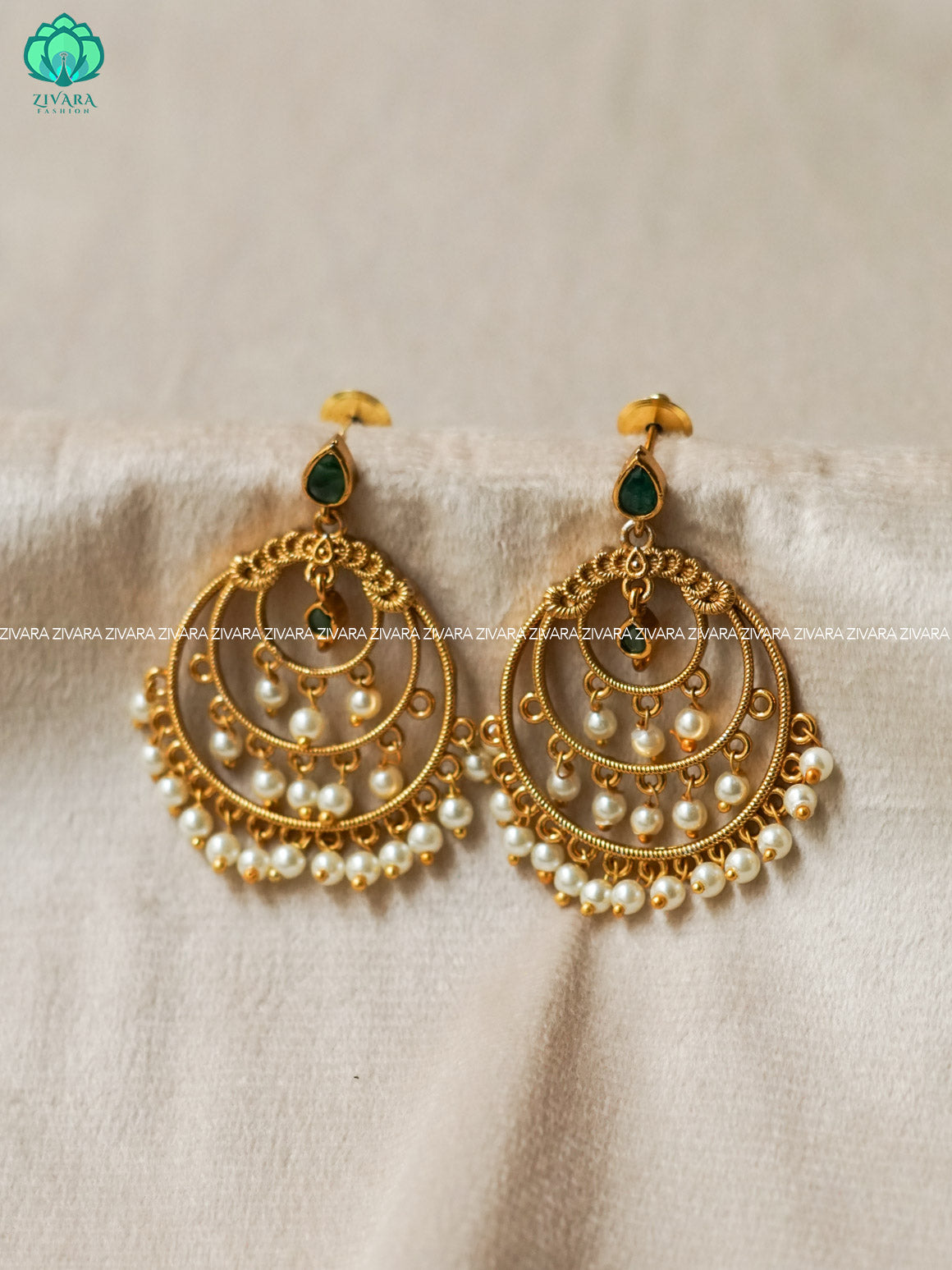 DIYA -  GREEN STONE BALI  -  PREMIUM MATTE polish BALI- latest jewellery collection- zivara fashion