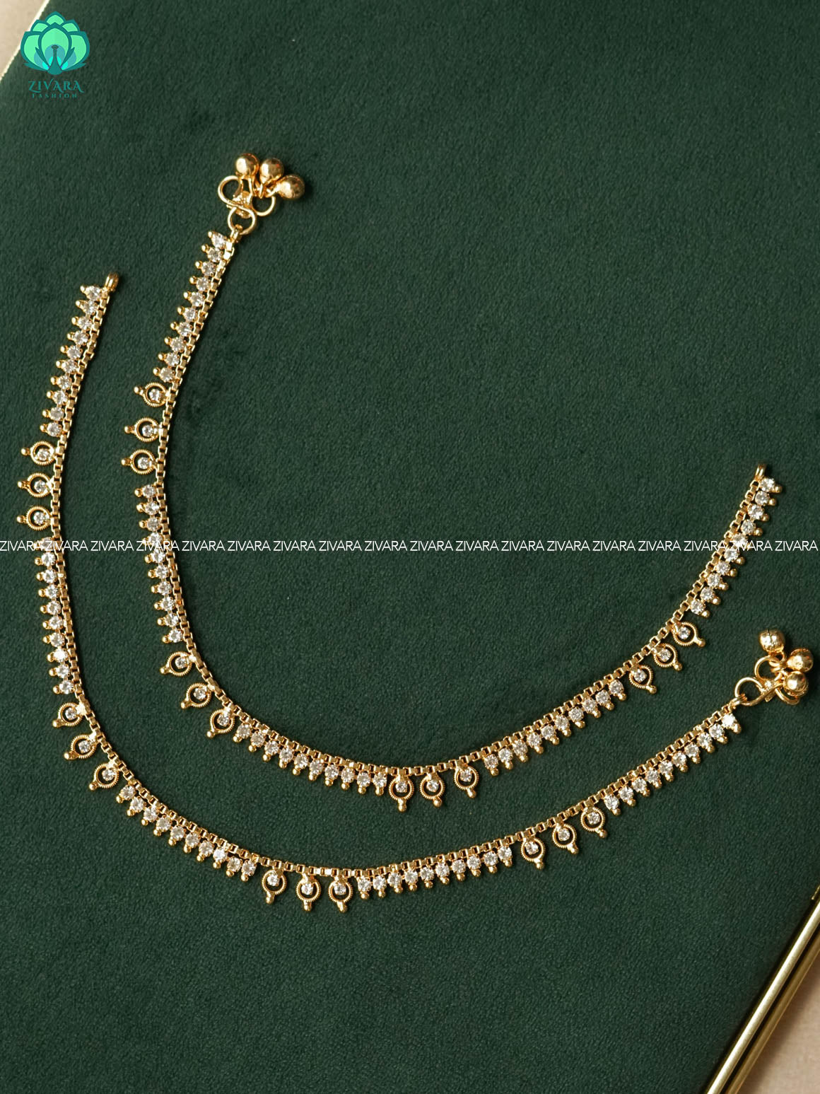 Trending 10.5 inch white stone anklets for women- latest jewellery- ZIVARA FASHION