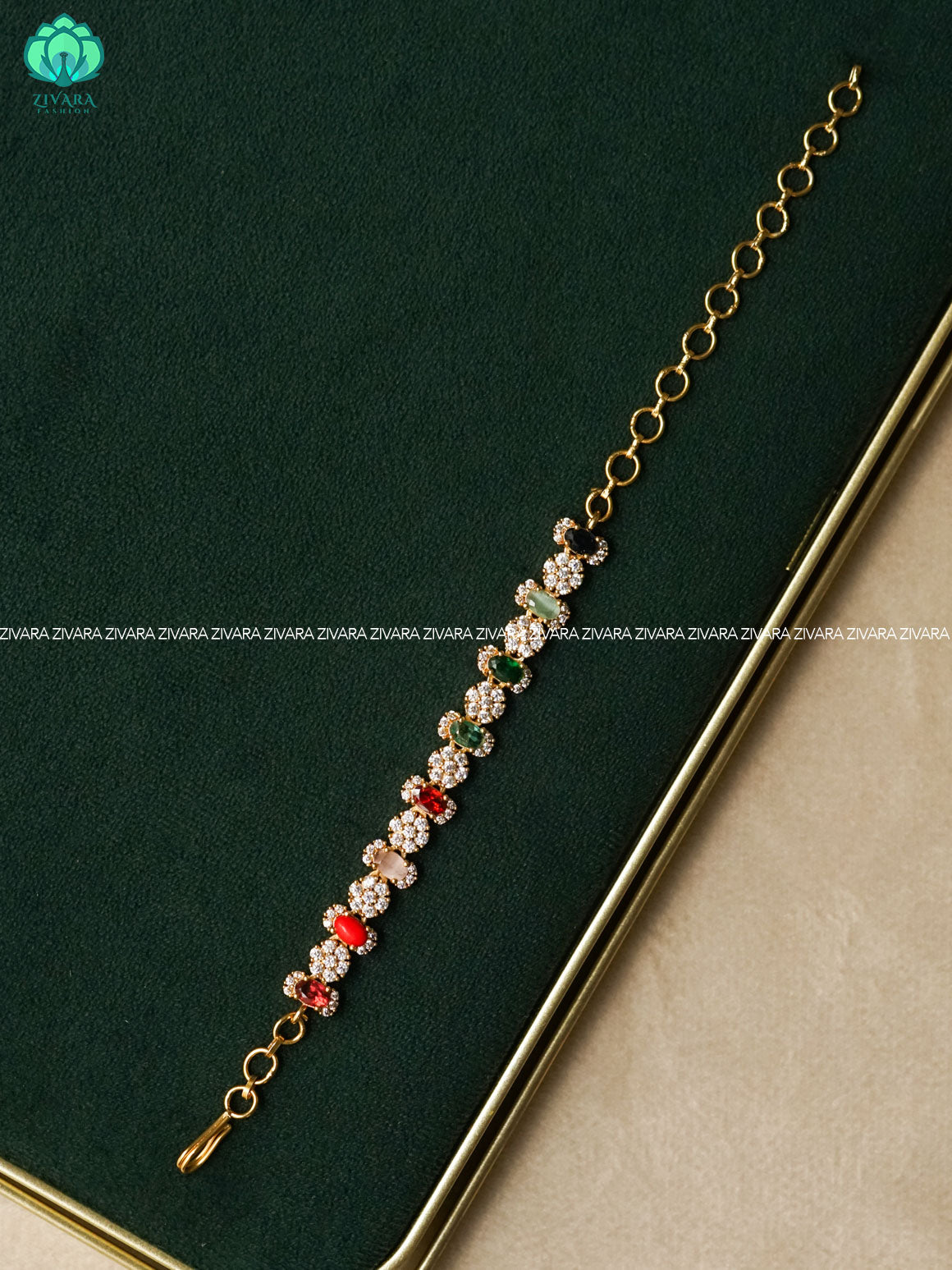 MULTICOLOUR CHAIN TYPE BRACELET  -Premium gold finish- latest jewellery collection- Zivara Fashion