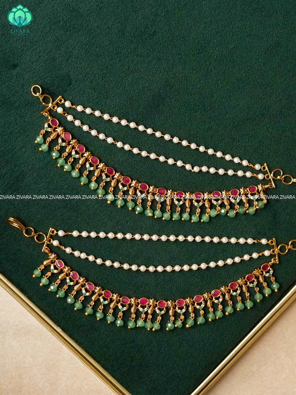 3 layer  MATTE FINISH  earchains/maatals- bridal accessory- zivara fashion-latest jewellery collection