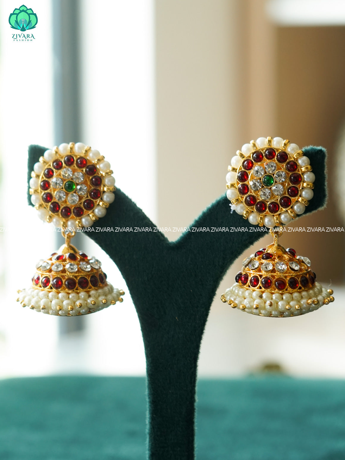 RED AND GREEN -BHANU - BIG SIZE JHUMKAS - latest kemp dance jewellery collection
