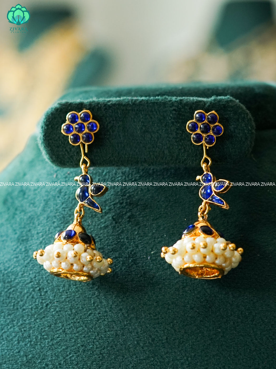 BLUE -PARROT  KEMP JHUMKA  KIDS FRIENDLY  SIZE STONE JHUMKA - latest kemp dance jewellery collection