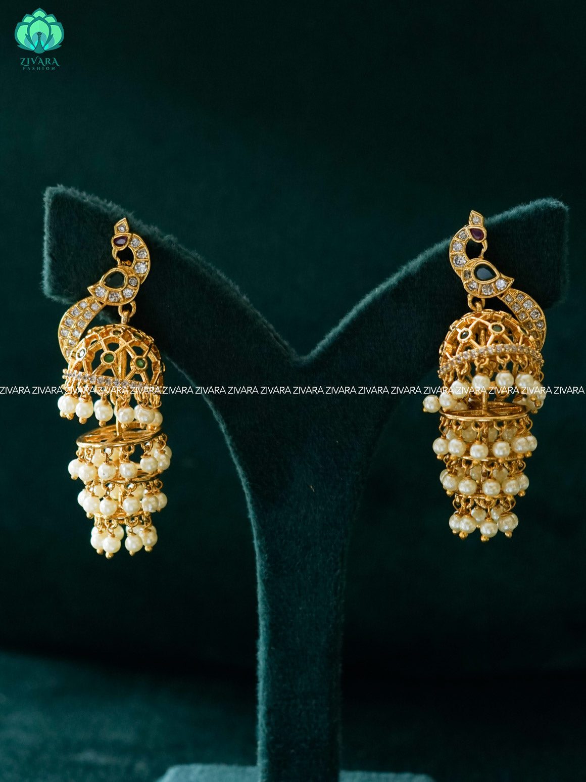 4 LAYER PEACOCK BRIDAL JHUMKA WITH BEADS HANGINGS - latest trending collection - ZIVARA FASHION