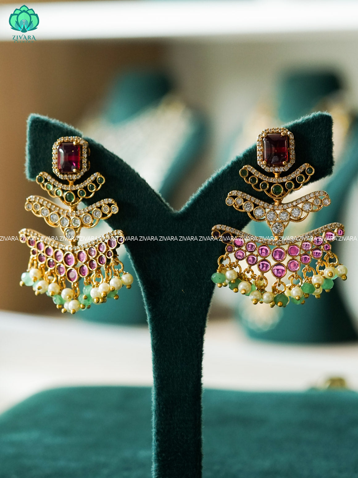 HEAVY BRIDAL LAYER WITH HANGINGS BEADS EARRINGS - latest jewellery collection- zivara fashion