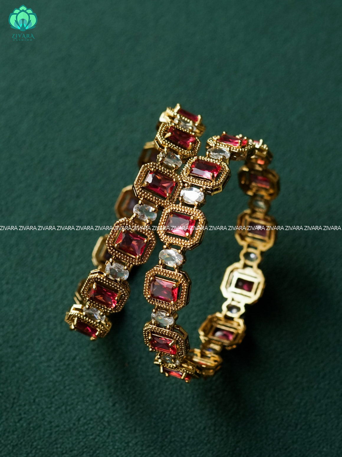 2 piece RUBY STONE premium finish bangles -latest jewellery collection - ZIVARA FASHION