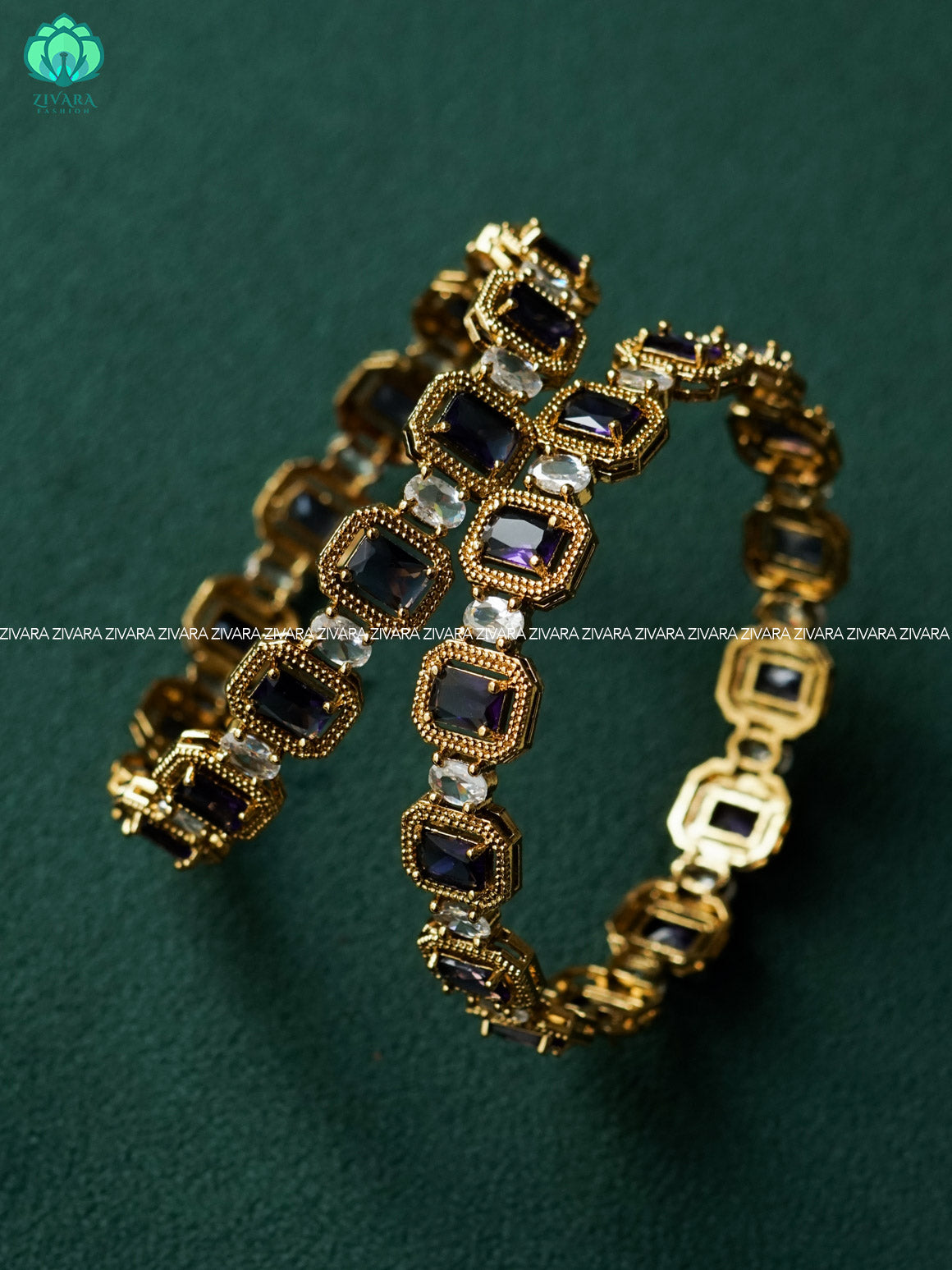 2 piece PURPLE STONE premium finish bangles -latest jewellery collection - ZIVARA FASHION