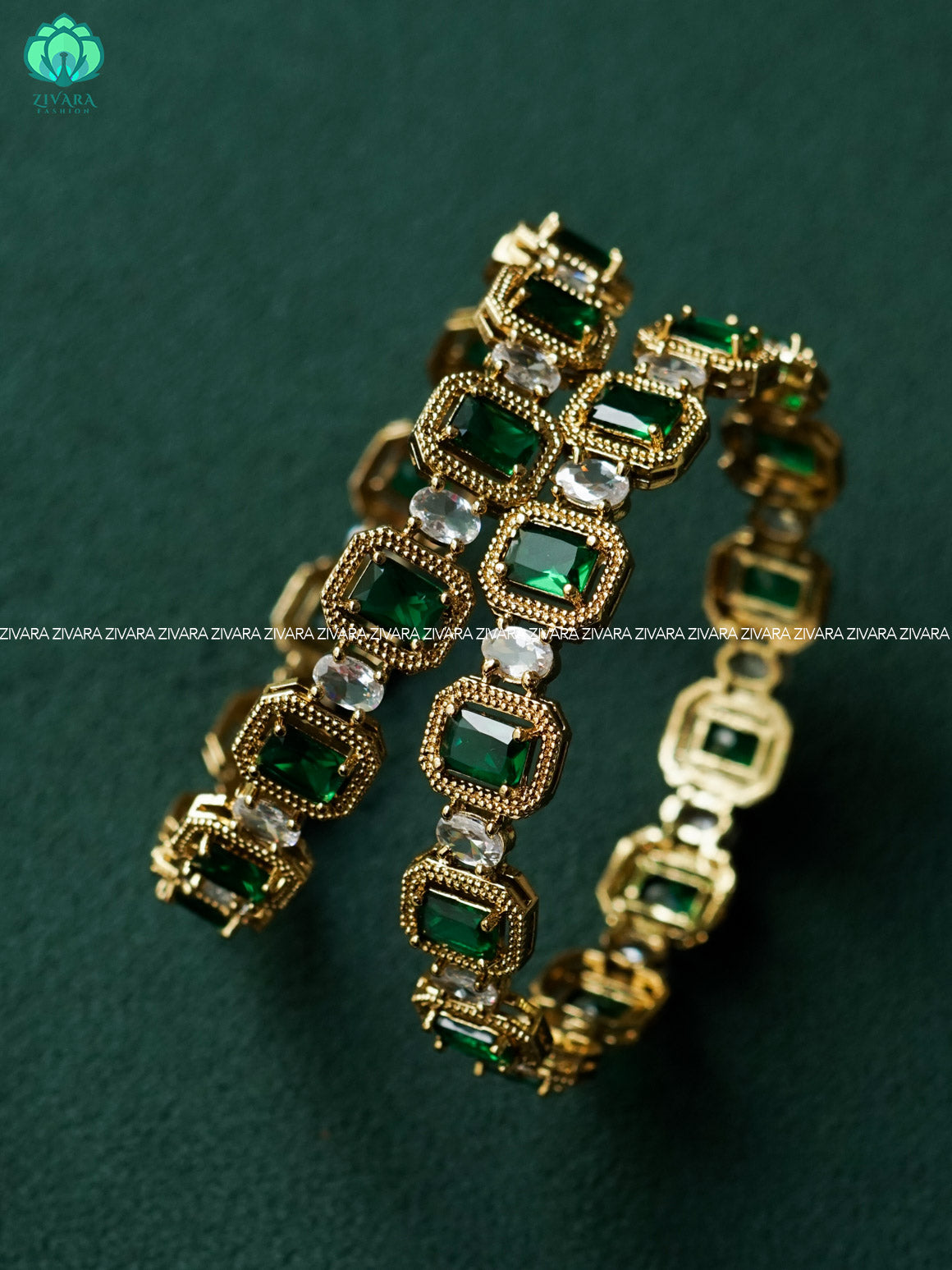 2 piece GREEN STONE premium finish bangles -latest jewellery collection - ZIVARA FASHION