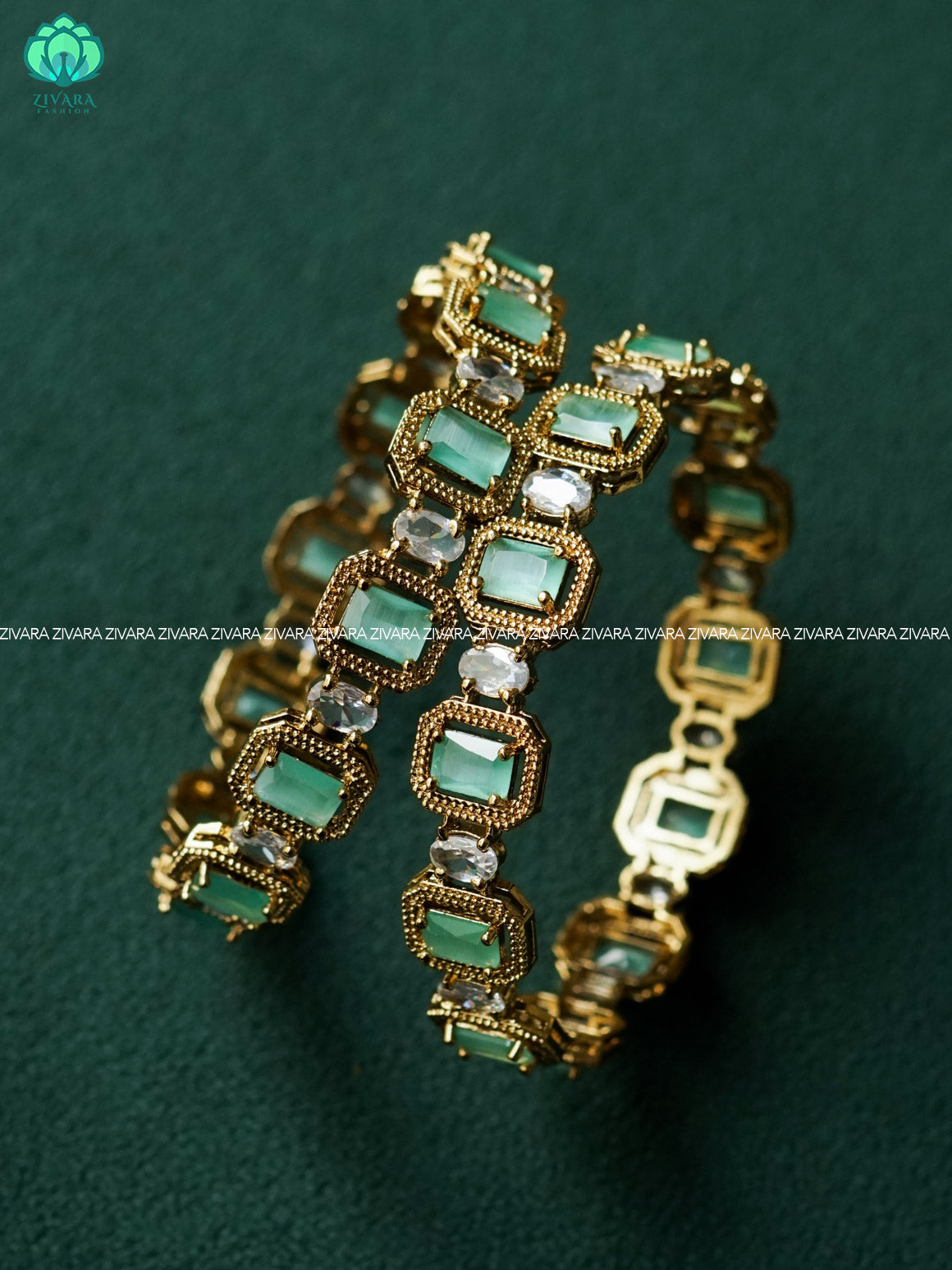 2 piece PASTEL GREEN STONE premium finish bangles -latest jewellery collection - ZIVARA FASHION