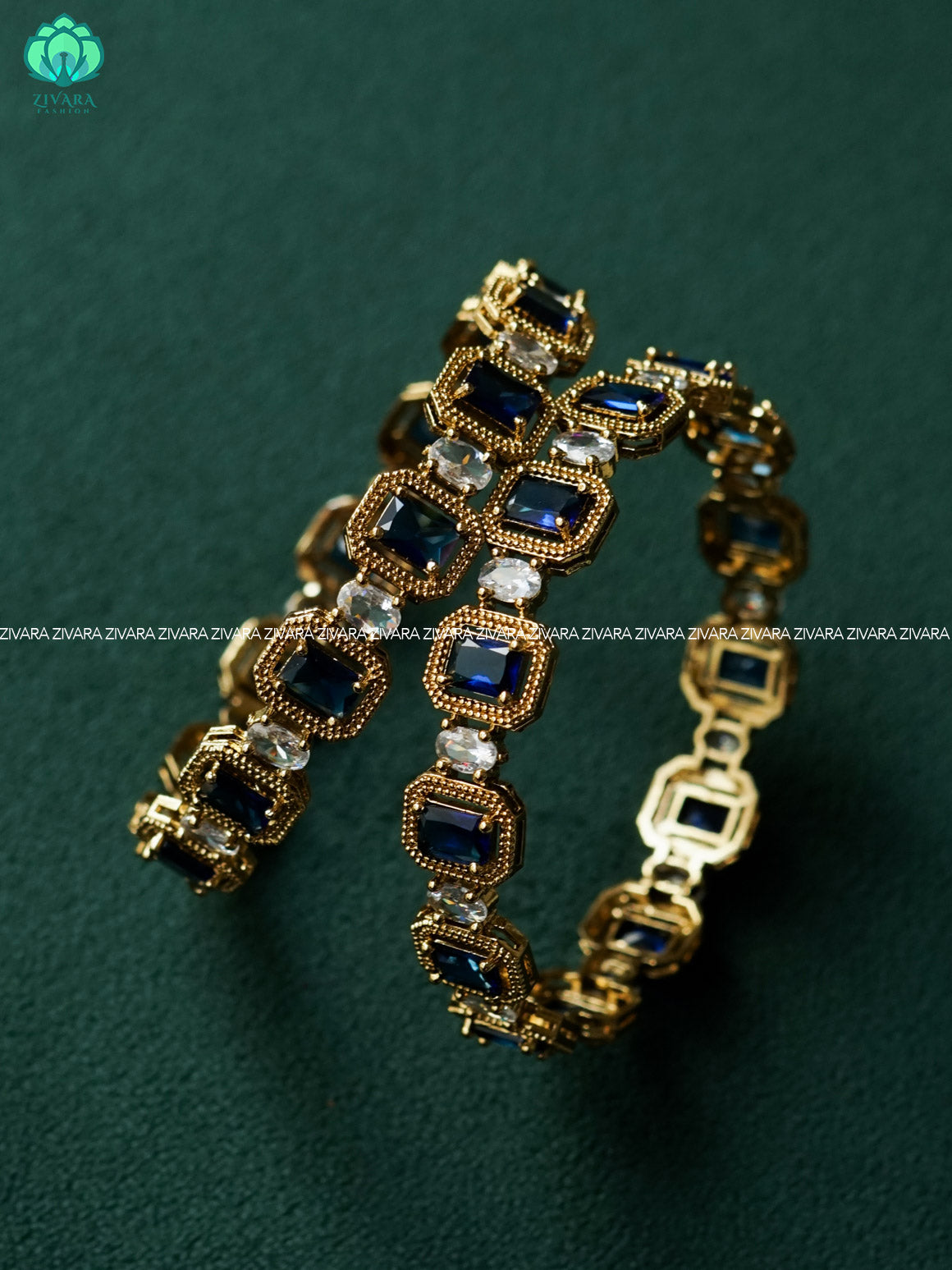 2 piece BLUE STONE premium finish bangles -latest jewellery collection - ZIVARA FASHION