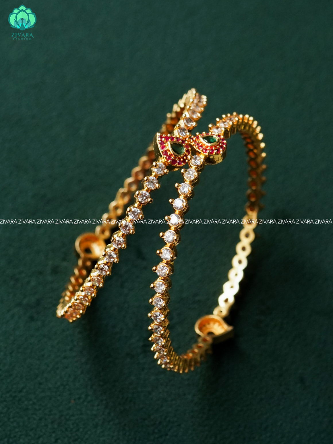 2 piece white stone motif gold polish bangles  - Premium quality daily use bangles - Zivara fashion