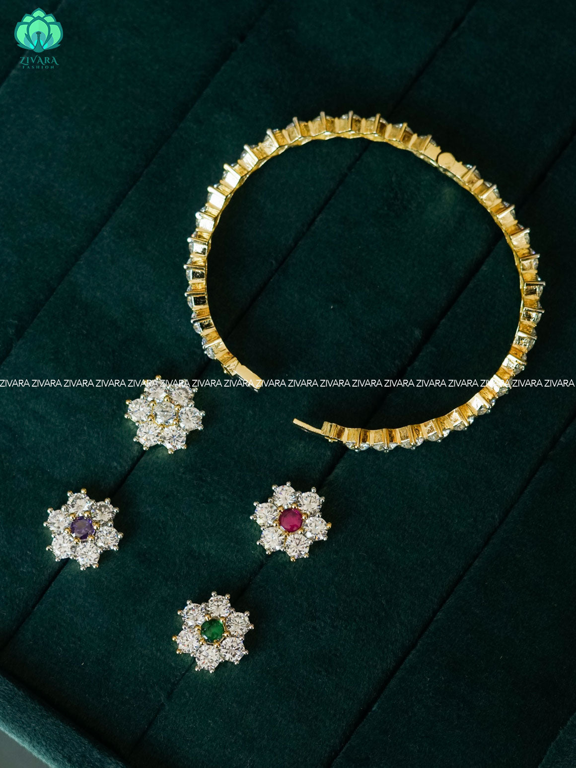 1 piece ad stone motif micro gold polish  bangles  - Premium quality daily use bangles - Zivara fashion