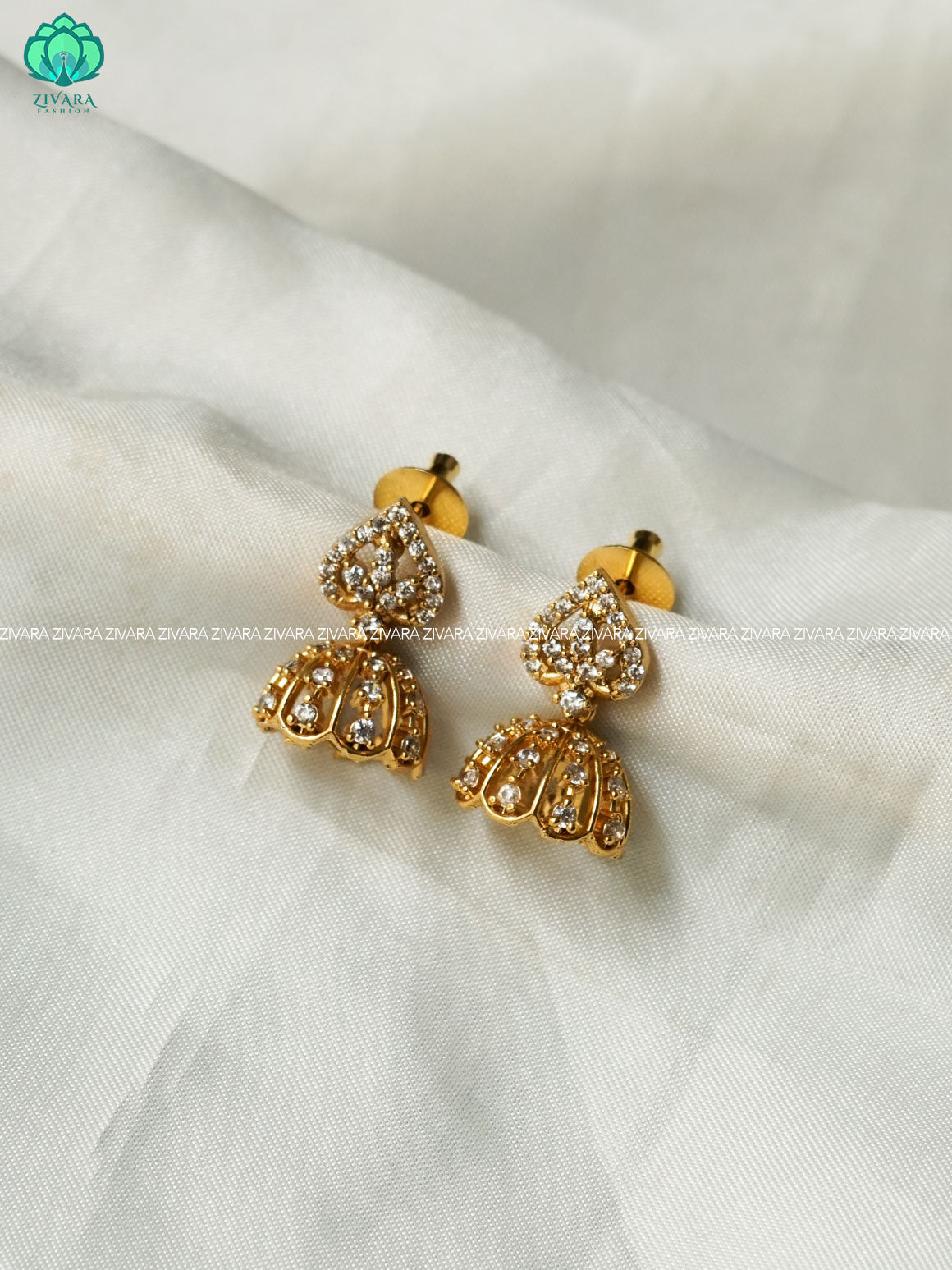 Hotselling small size kids friendly white stone JHUMKA- latest jewellery collection- zivara fashion