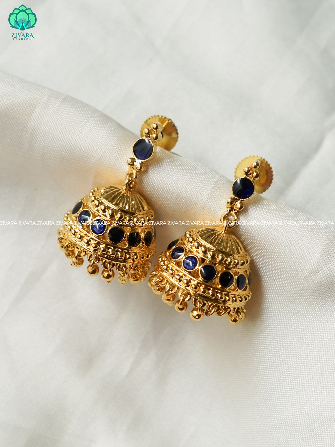 BLUE OVAL STONE - TRADITIONAL JHUMKA- latest jewellery collection- zivara fashion