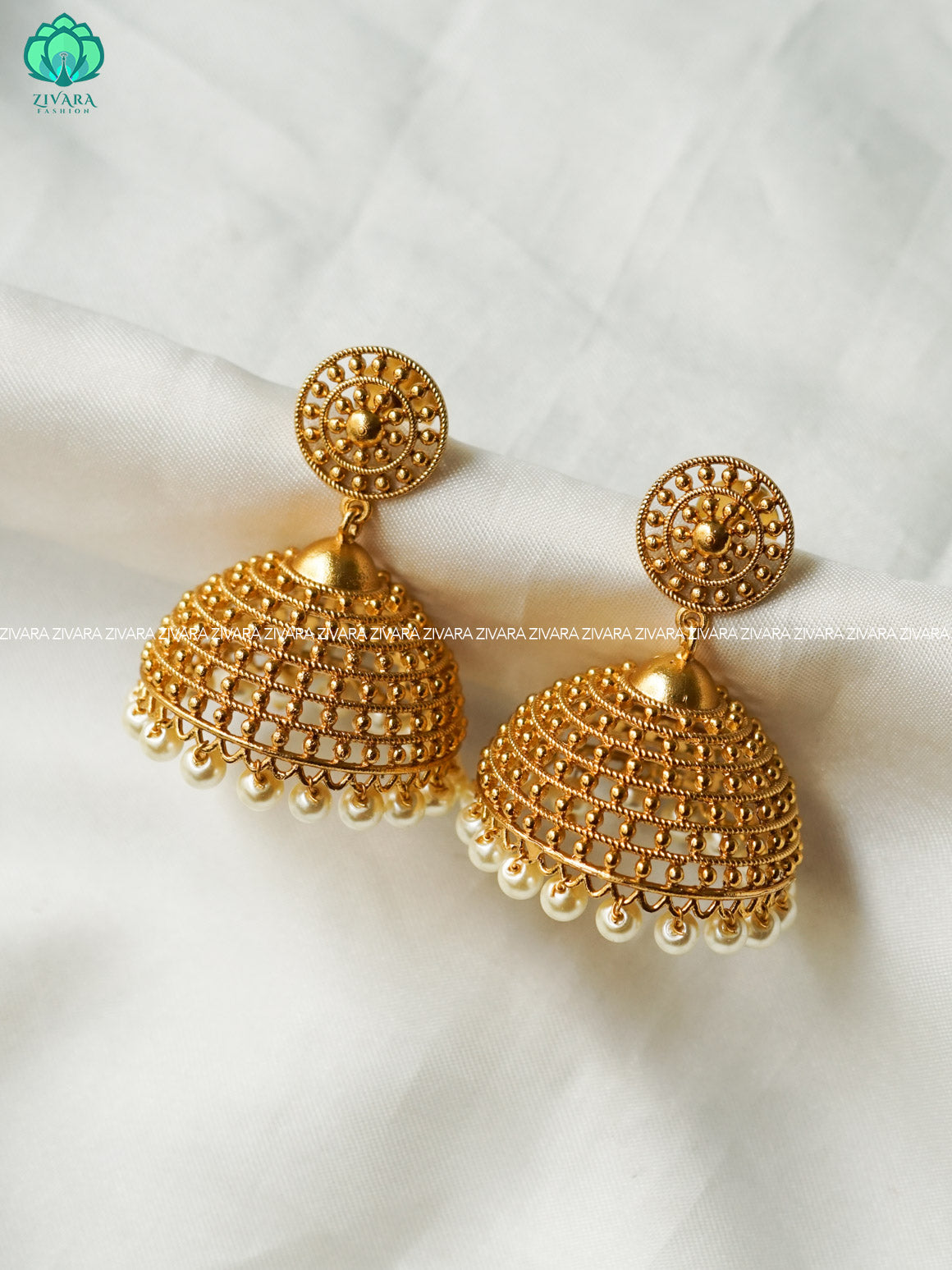 PREMIUM MATTE  polish JHUMKA HANGING WHITE BEADS - latest jewellery collection- zivara fashion