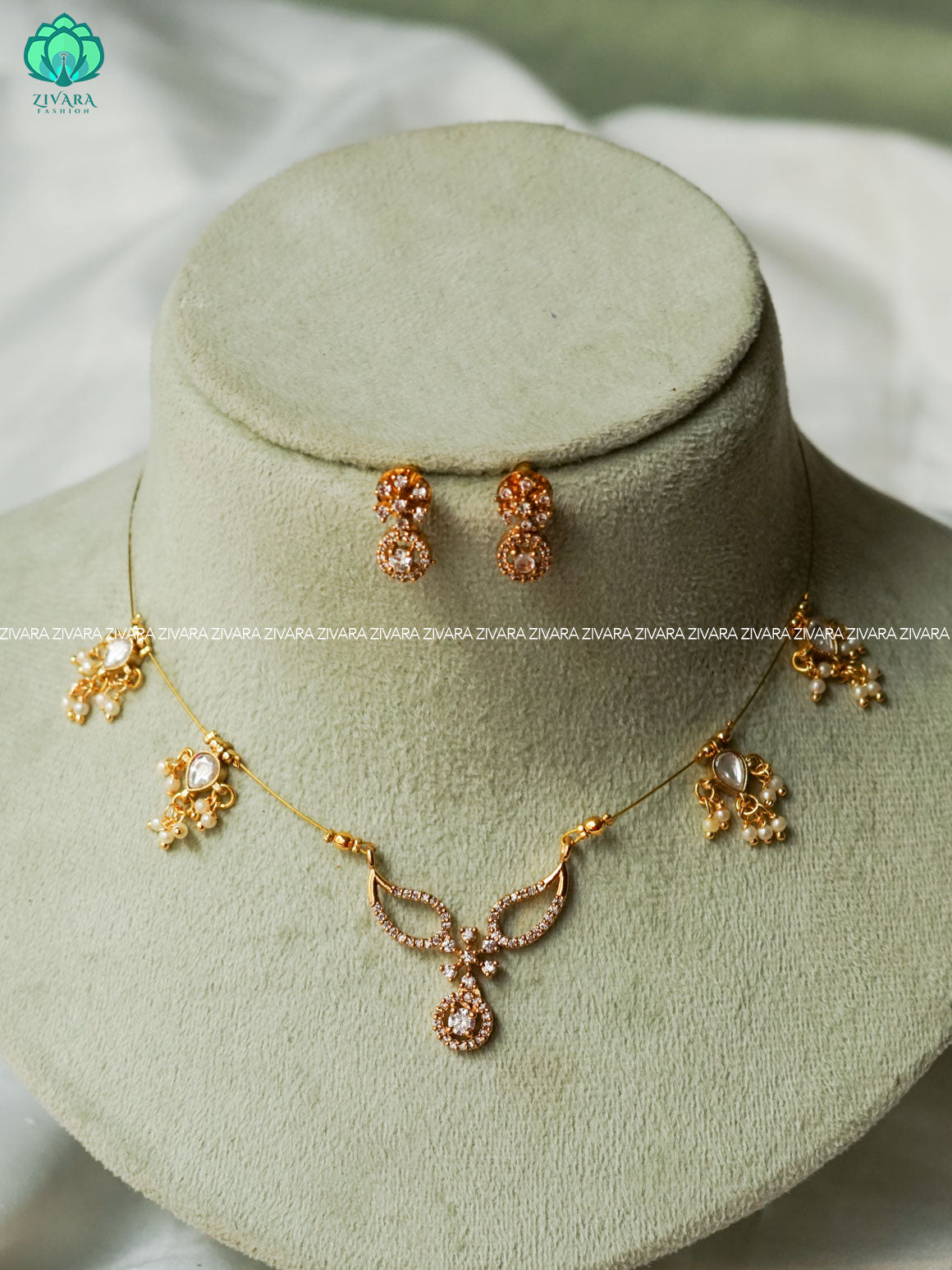 PENDANT WITH TEAR HANGINGS  - TAMARA pendant INVISIBLE MINIMAL ELEGANT HANDMADE NECKLACE WITH EARRINS ZIVARA FASHION