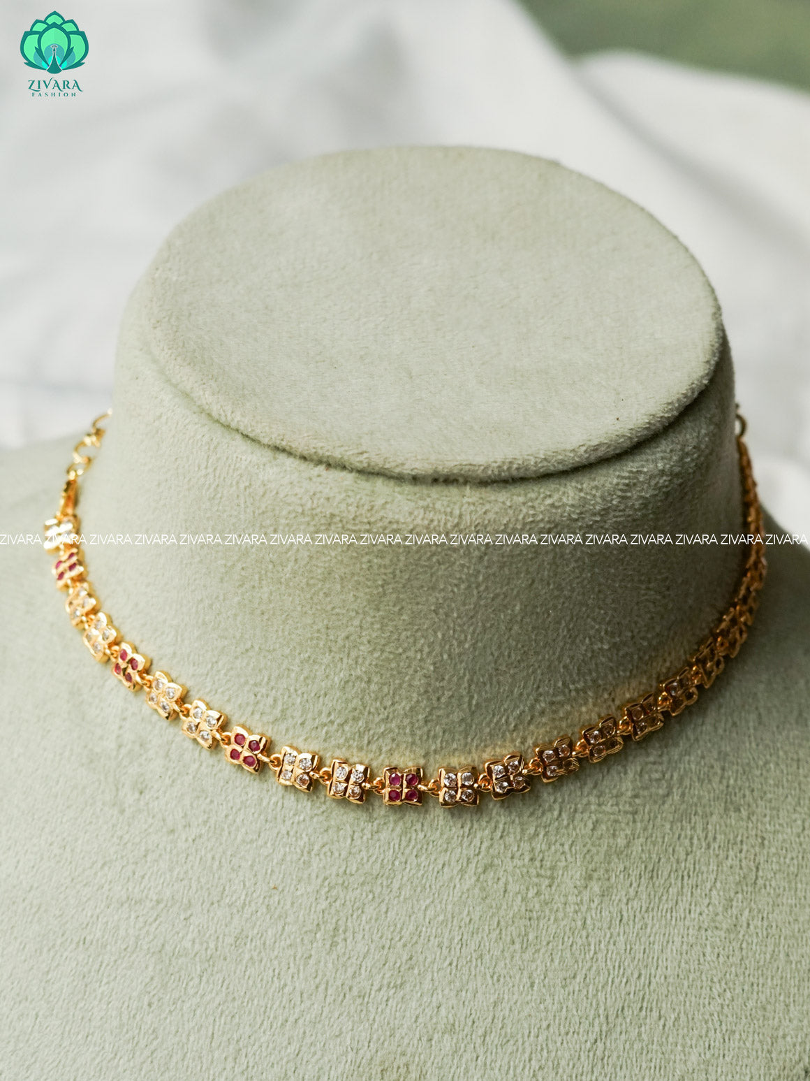 AMBIGAI -KIDS FRIENDLY RUBY WHITE MICROGOLD POLISH CHOKER -Zivara Fashion- latest jewellery design