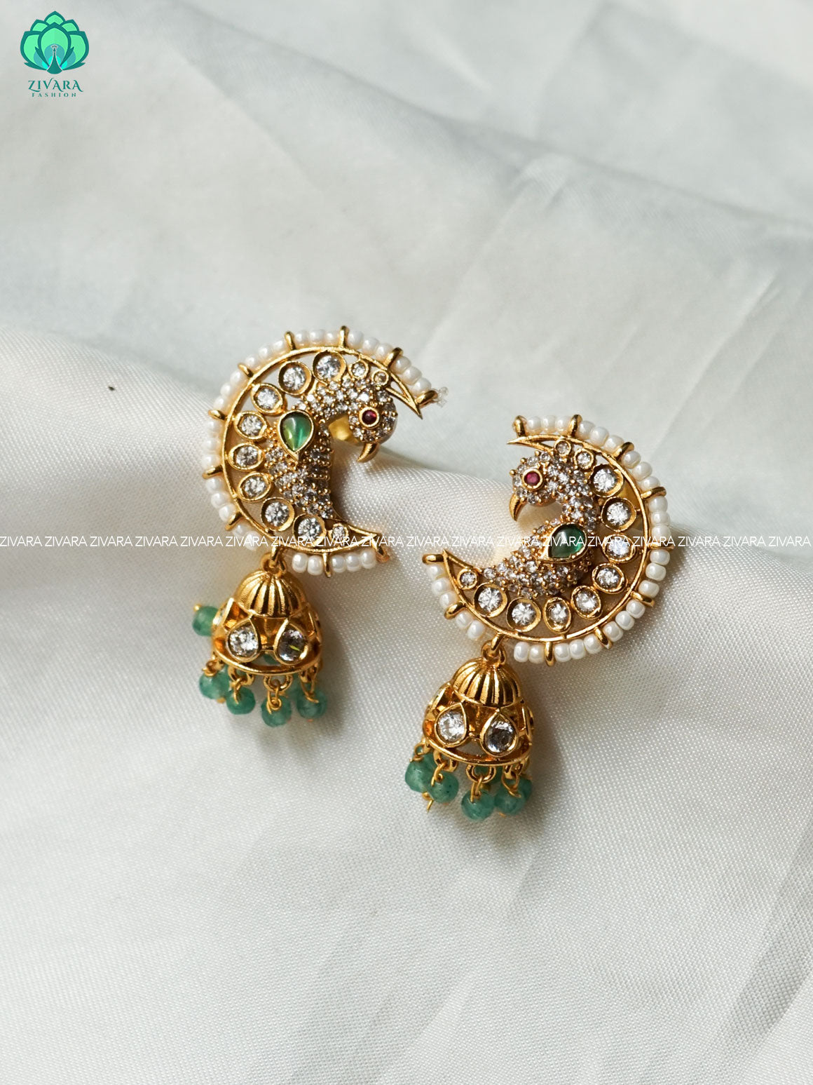 WHITE STONE MOON JHUMKA- PREMIUM MATTE  polish JHUMKA- latest jewellery collection- zivara fashion