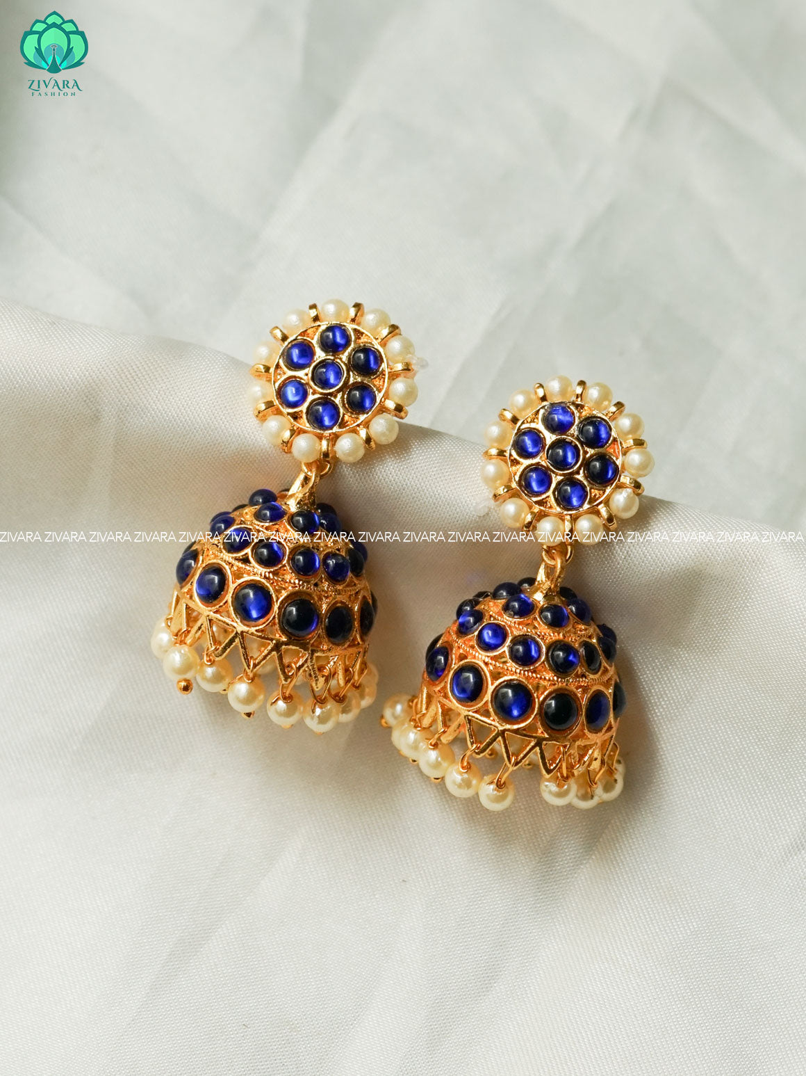 BLUE  - HANDMADE JHUMKAS - latest kemp dance jewellery collection