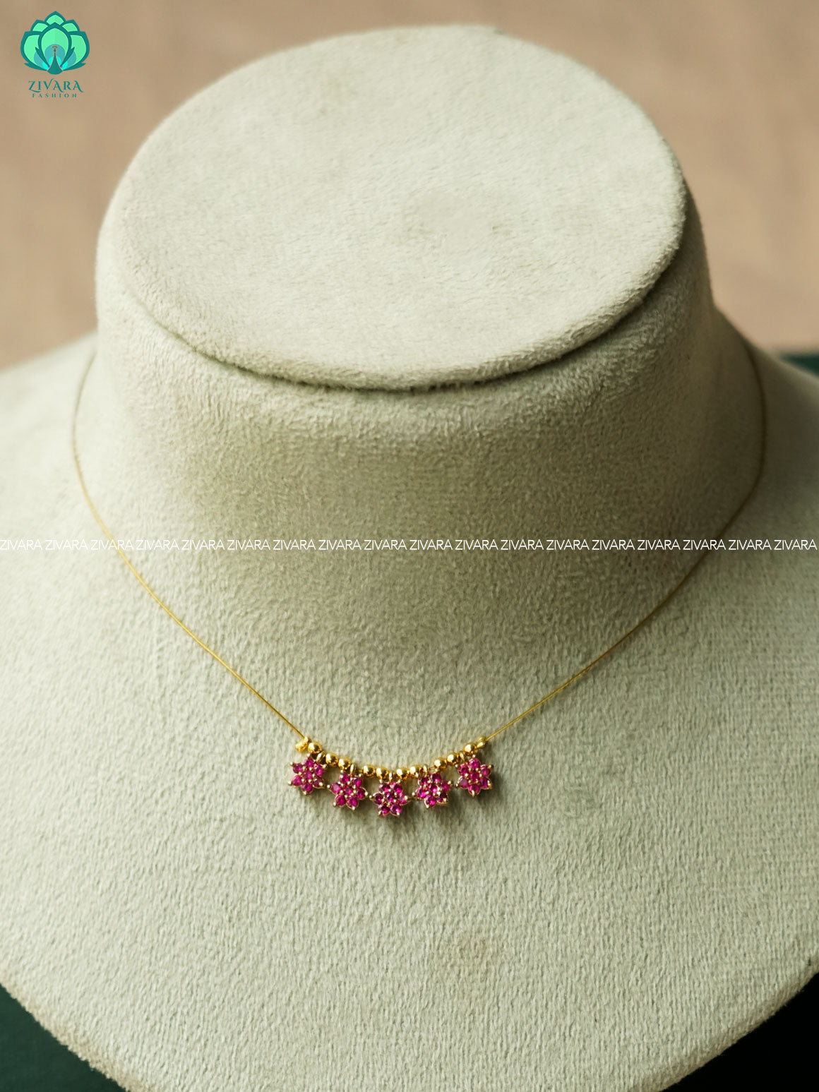 PINK - TAMARA - MATTE FINISH STAR  - INVISIBLE MINIMAL ELEGANT HANDMADE NECKLACE WITH BRILLIANT FINISH MOTIFS- ZIVARA FASHION