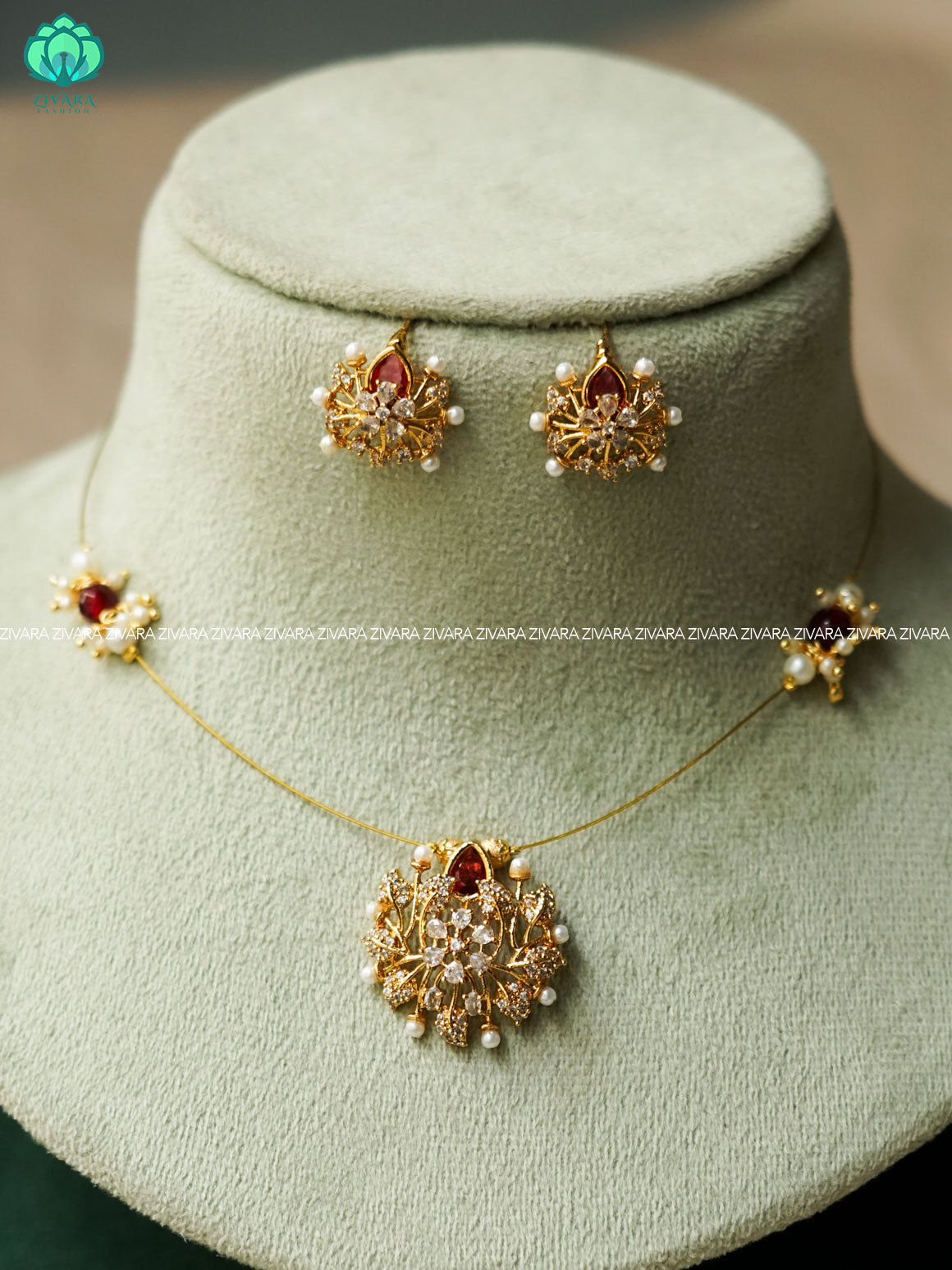 RUBY SMALL SIZE LEAF - TAMARA pendant INVISIBLE MINIMAL ELEGANT HANDMADE NECKLACE WITH BRILLIANT FINISH MOTIFS- ZIVARA FASHION