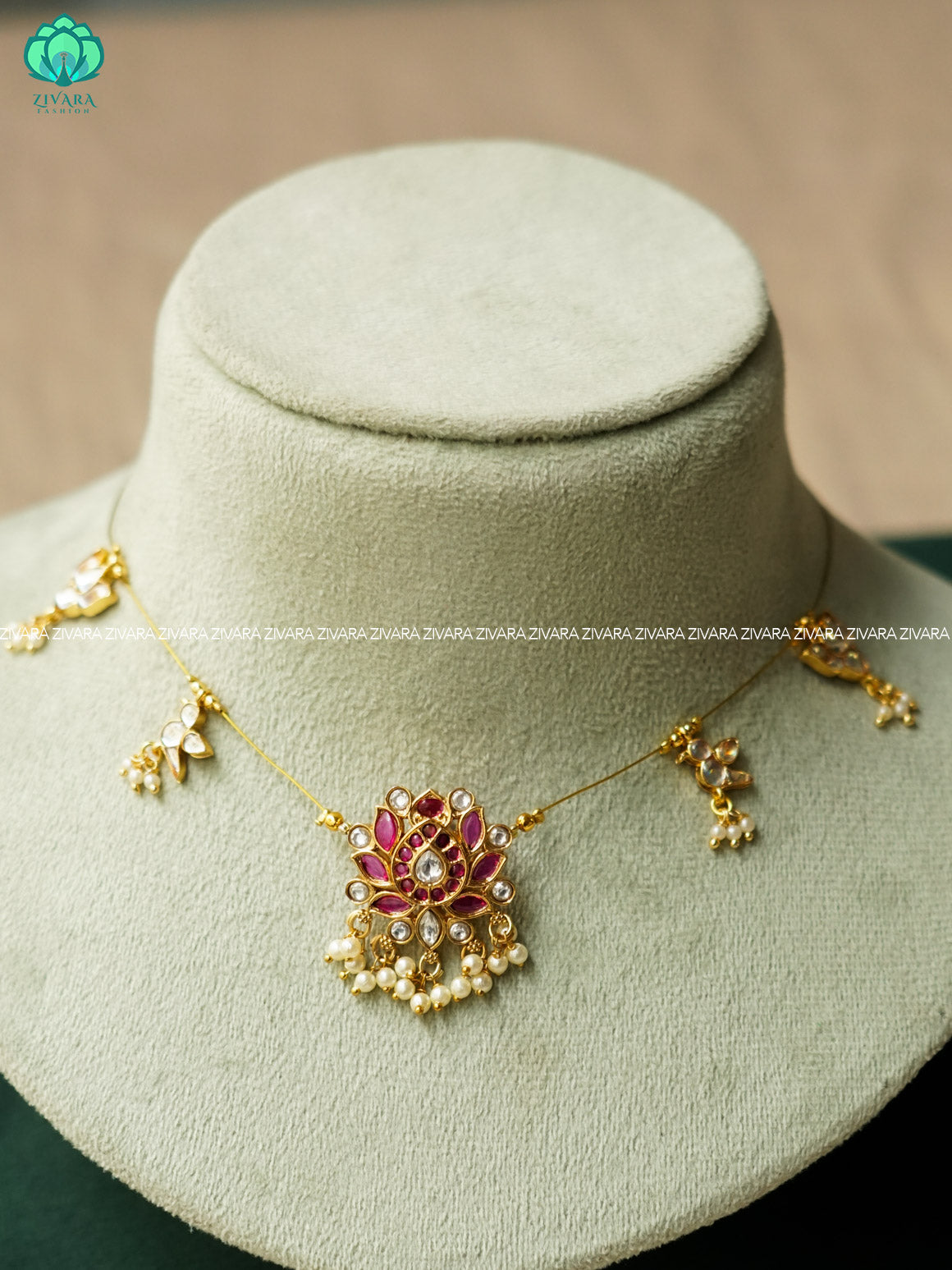 LOTUS PENDANT - TAMARA pendant INVISIBLE MINIMAL ELEGANT HANDMADE NECKLACE WITH BRILLIANT FINISH MOTIFS- ZIVARA FASHION