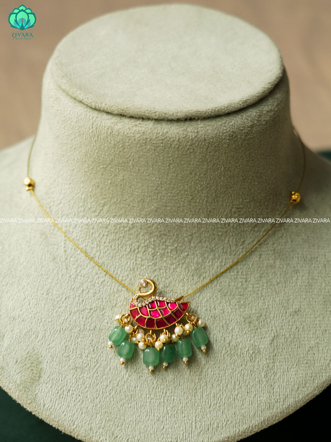 SWAN PENDANT WITH HANGINGS BEADS - TAMARA pendant INVISIBLE MINIMAL ELEGANT HANDMADE NECKLACE WITH BRILLIANT FINISH MOTIFS- ZIVARA FASHION