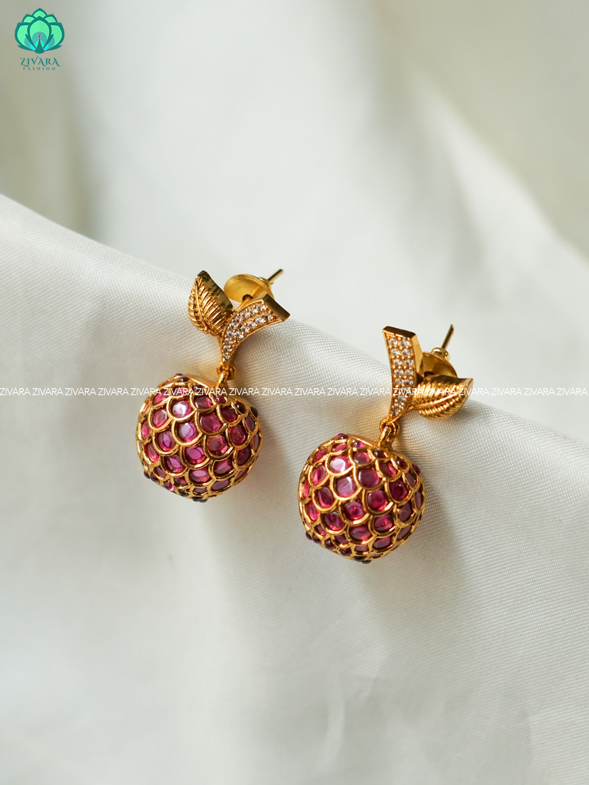 ROYAL RUBY BALL EARRINGS - latest jewellery collection- zivara fashion