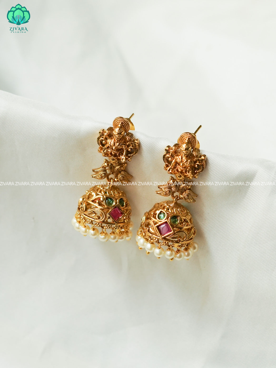 TEMPLE  MEDIUM SIZE - TRADITIONAL PREMIUM MATTE  polish JHUMKA- latest jewellery collection- zivara fashion